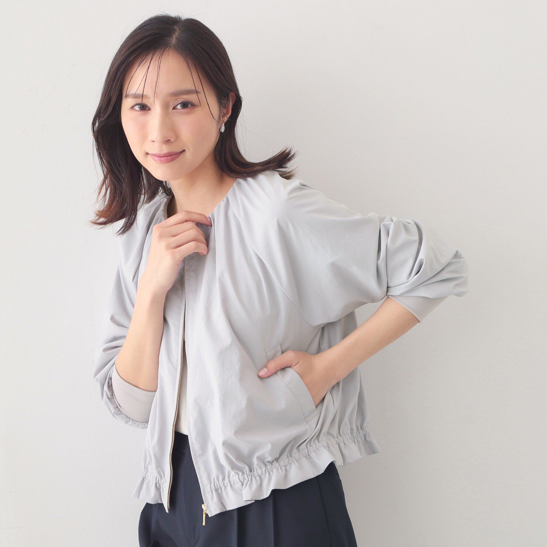 index「接触冷感ノーカラーブルゾン【洗濯機OK/防シワ】」|テーラードジャケット|サックスブルー(09