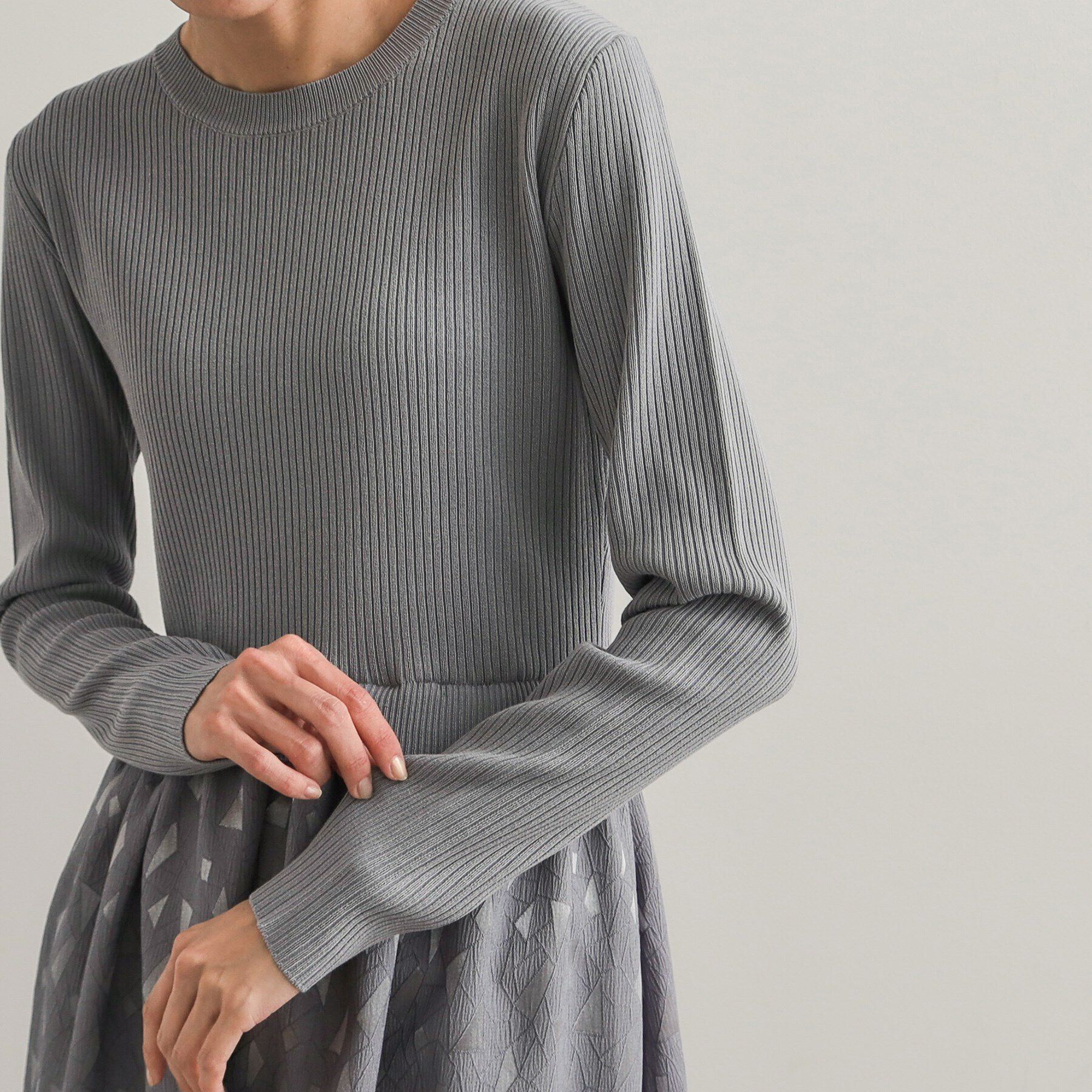 OPAQUE.CLIP「《美人百花掲載》ニット&times;ジャカードドッキングワンピース【洗濯機洗い可/抗ピル】」|ワンピース|