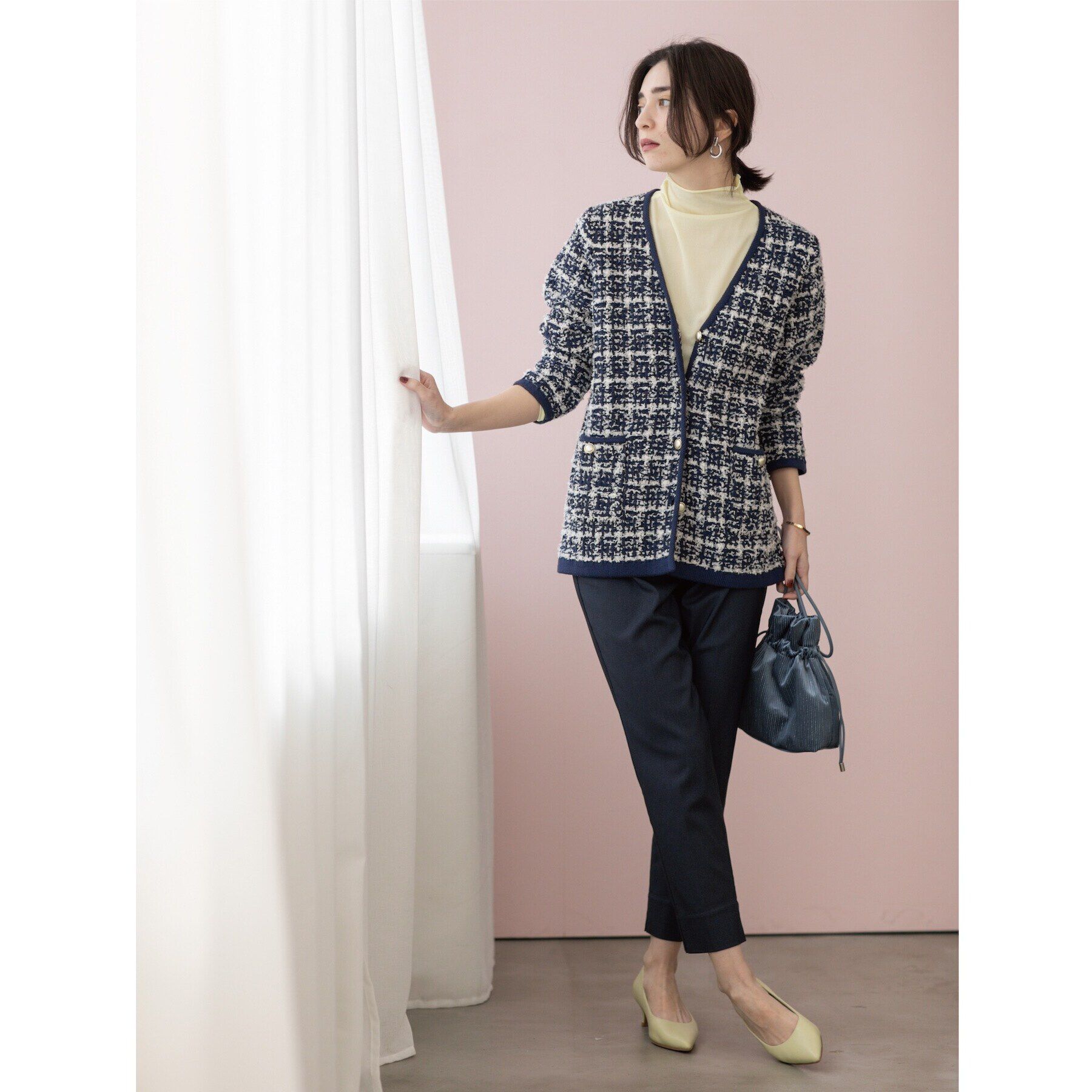 OPAQUE.CLIP「ツイードライクVニットカーディガン【洗濯機洗い可】」|カーディガン|