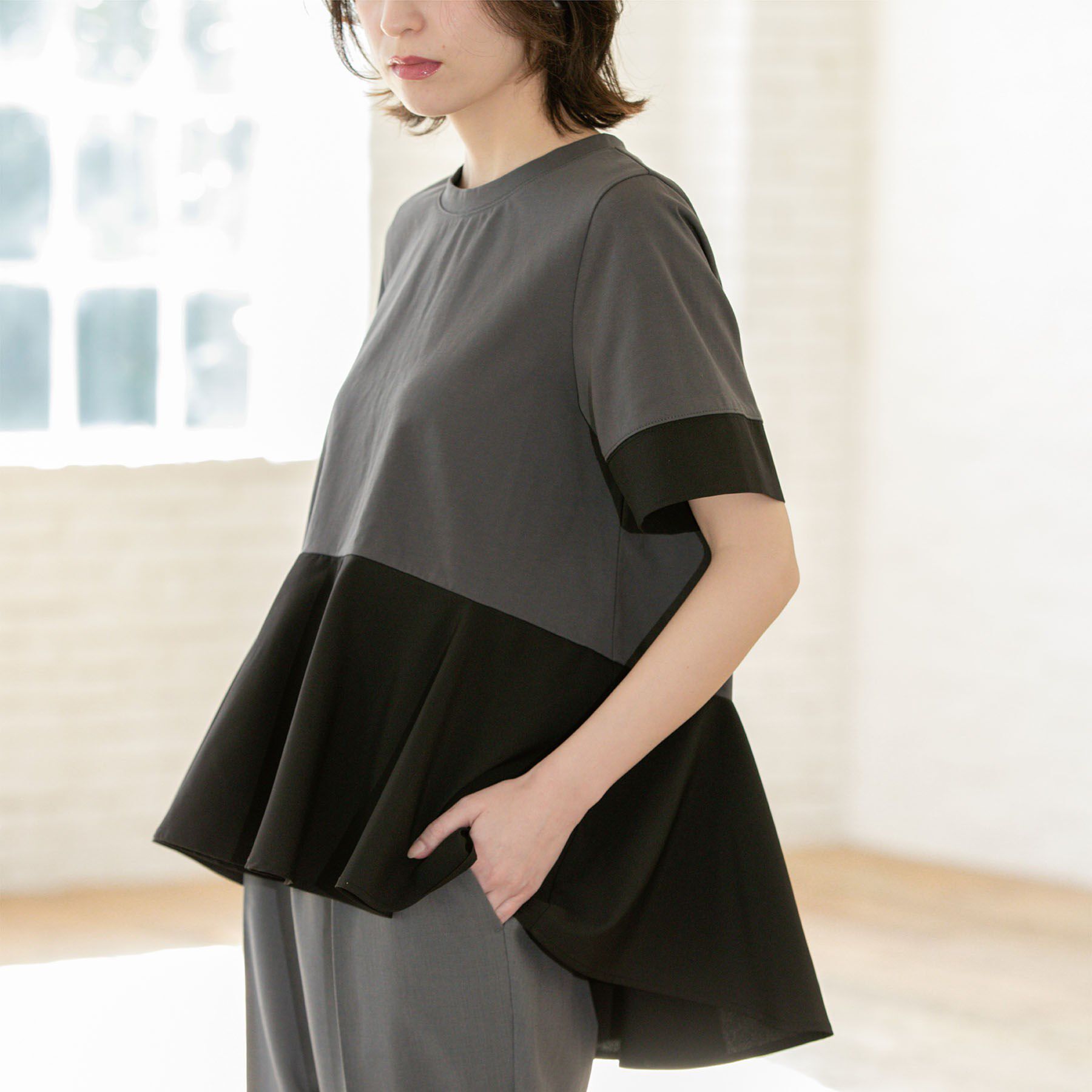 OPAQUE.CLIP「ペプラム切替ドッキングトップス【洗濯機洗い可】」|Tシャツ・カットソー|