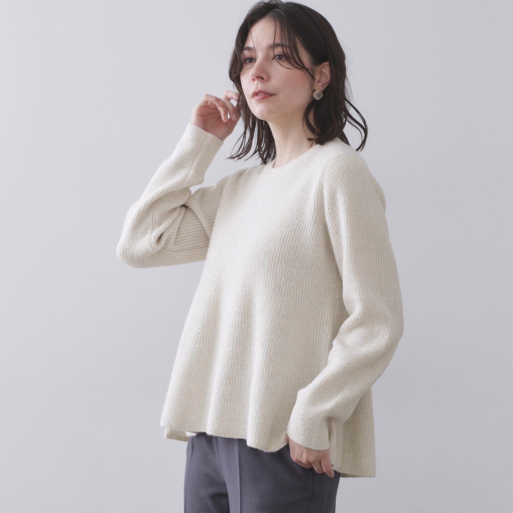 OPAQUE.CLIP「スパンコールラメ衿2WAYペプラムニット【洗濯機OK】」|ニット・セーター|