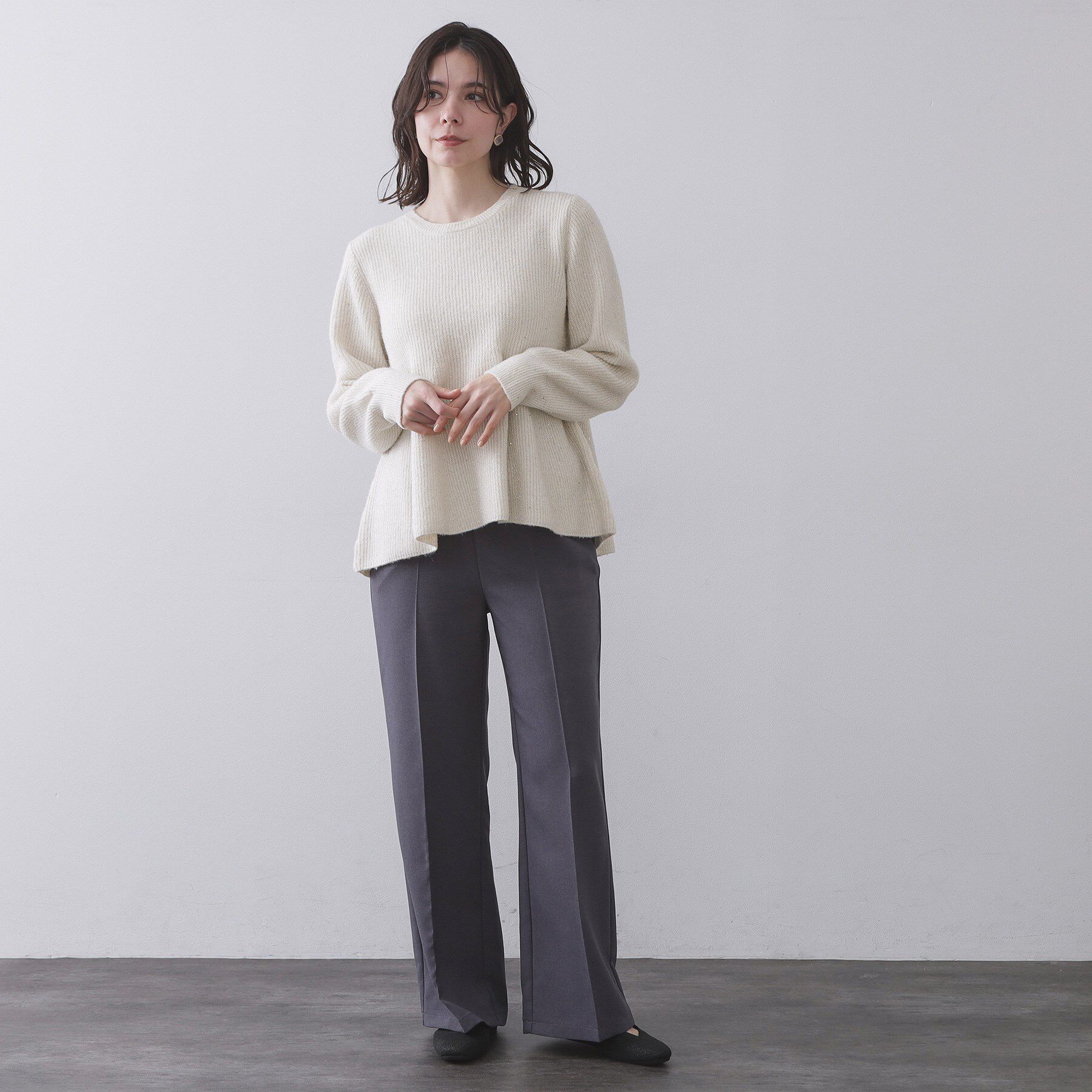 OPAQUE.CLIP「スパンコールラメ衿2WAYペプラムニット【洗濯機OK】」|ニット・セーター|