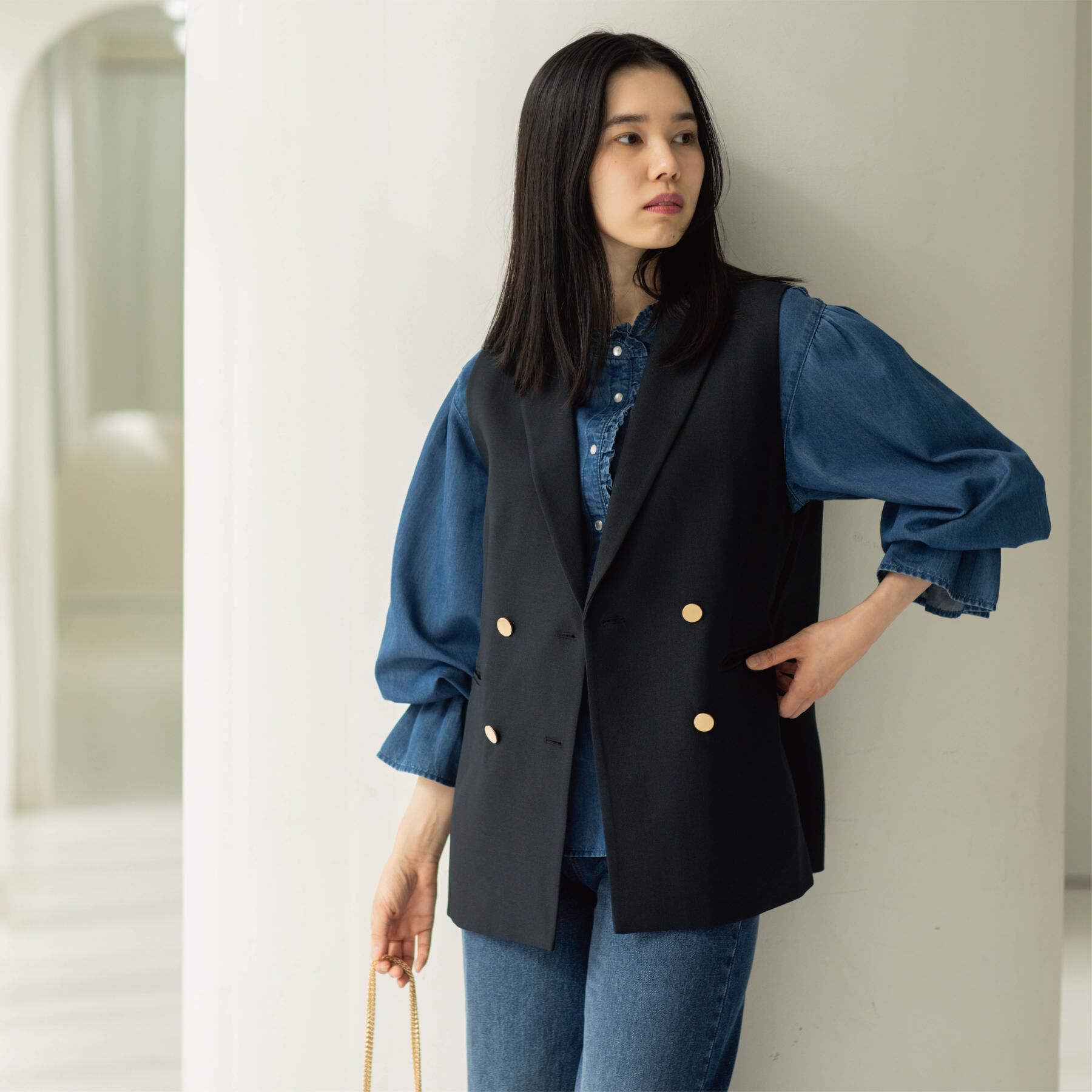 OPAQUE.CLIP「金ボタンダブルブレストテーラードジレ/セットアップ対応【洗える】《S～LL》」|ベスト・ジレ|