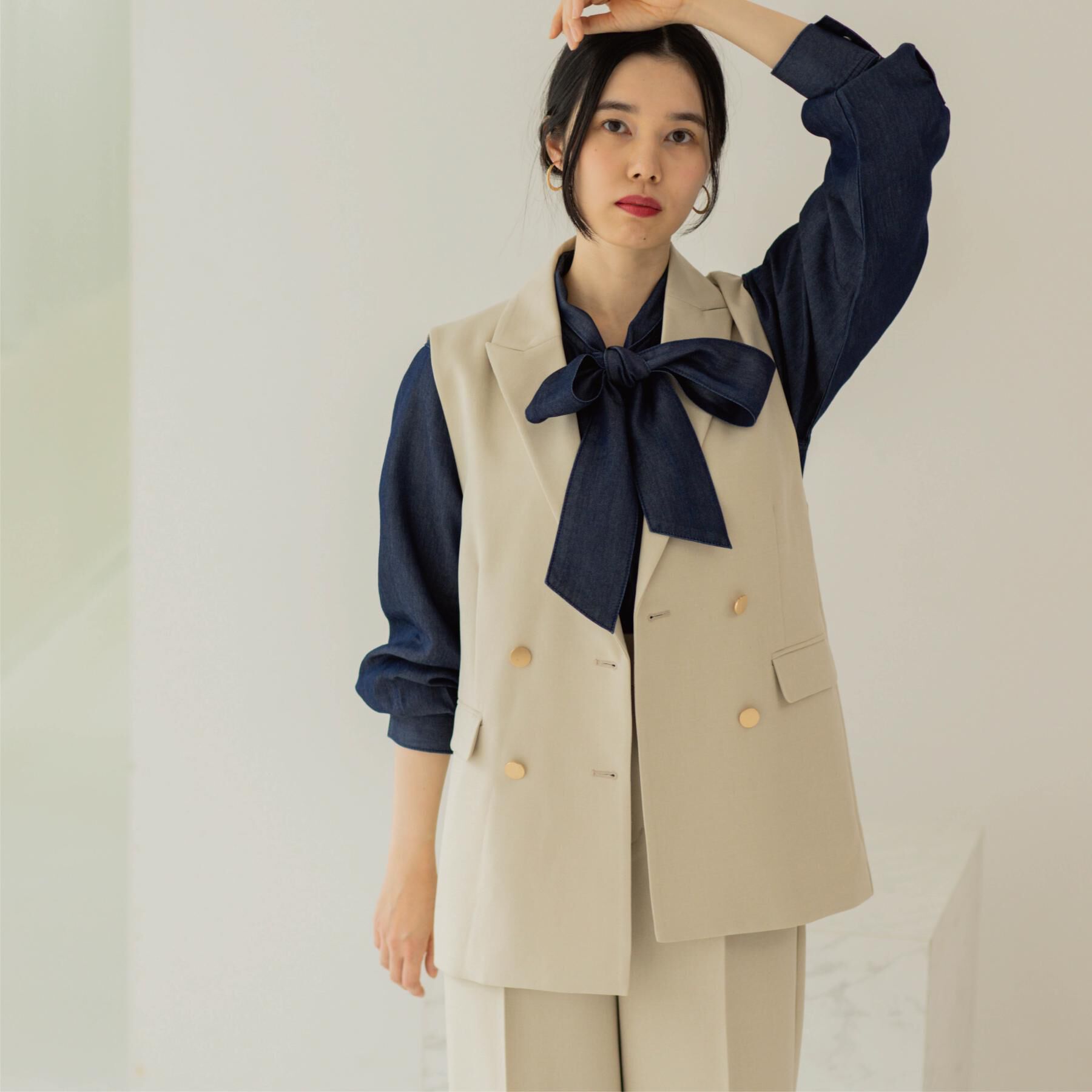 OPAQUE.CLIP「金ボタンダブルブレストテーラードジレ/セットアップ対応【洗える】《S～LL》」|ベスト・ジレ|