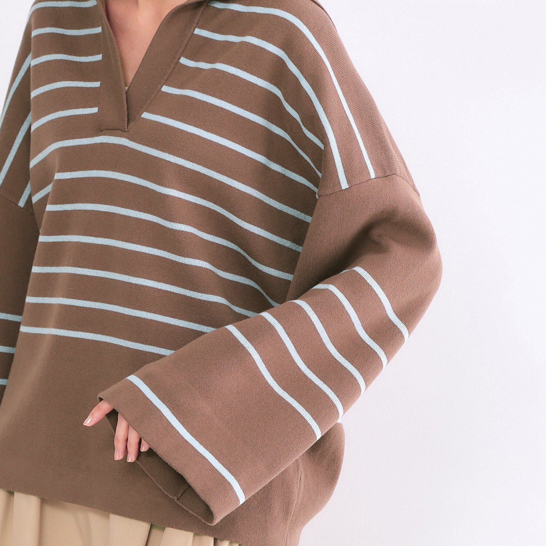 OPAQUE.CLIP「スキッパーセーラーカラーボーダーニット【洗濯機OK】」|ニット・セーター|