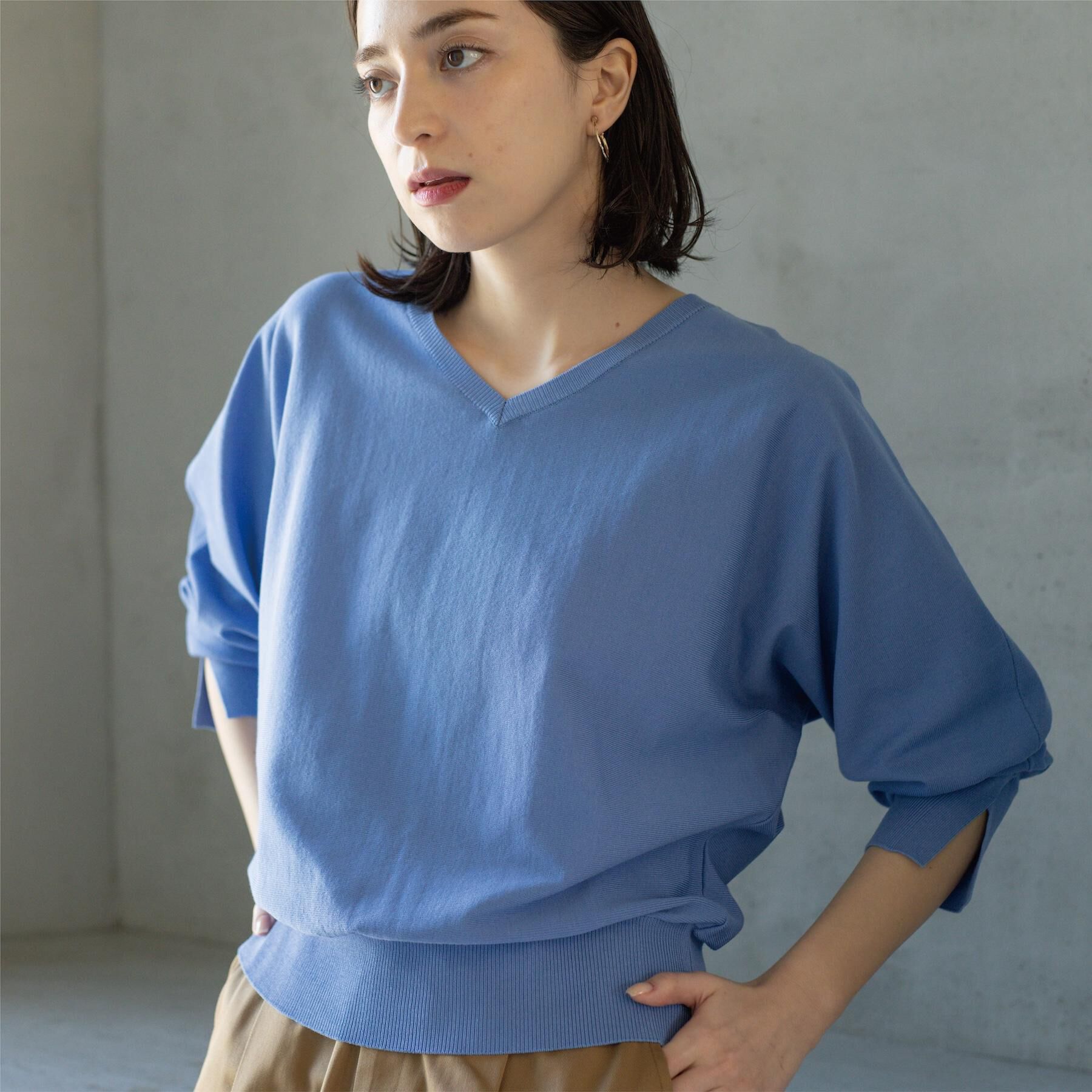 OPAQUE.CLIP「リラクシードルマンスリーブニット【洗濯機OK/抗ピル】」|ニット・セーター|ブルー(092)