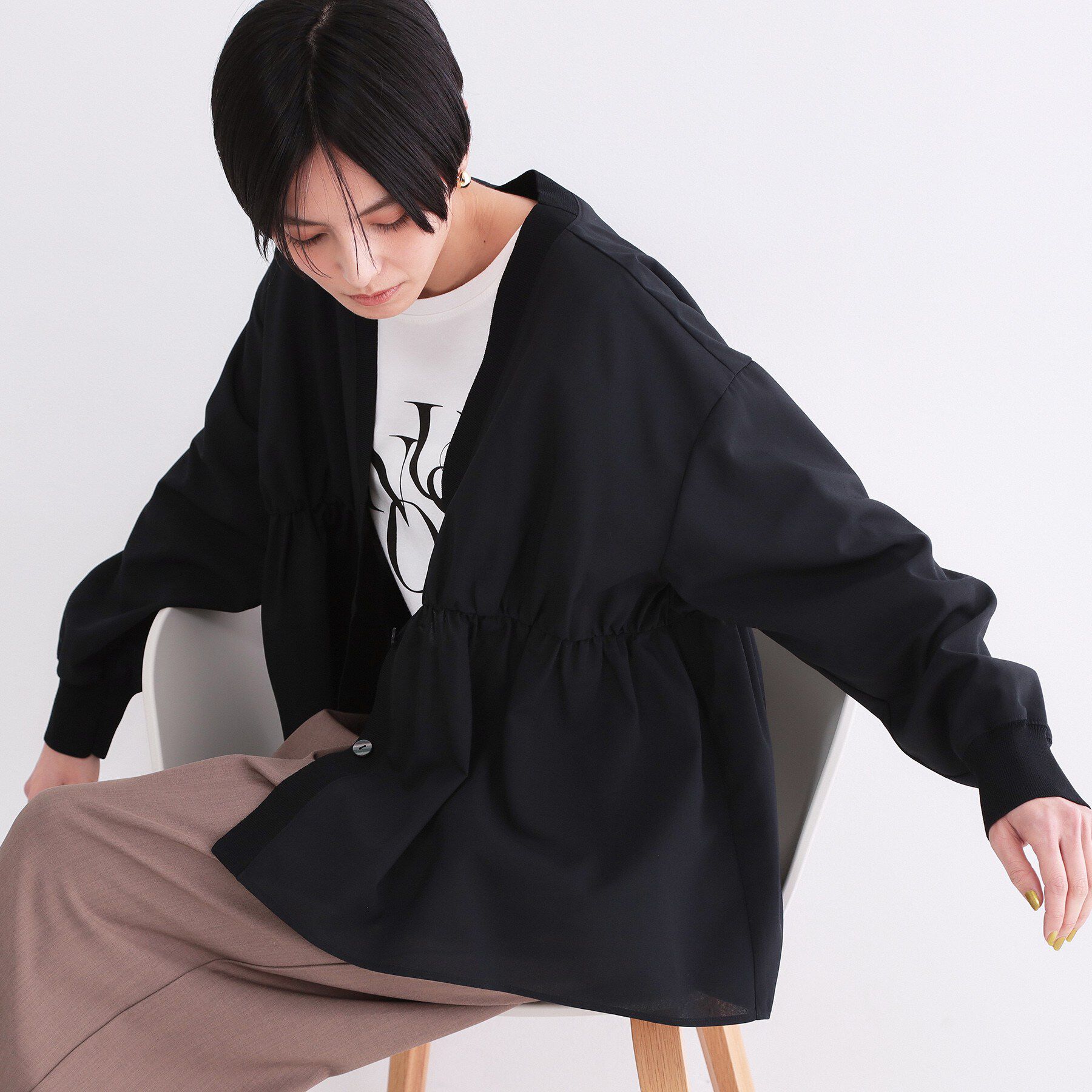 OPAQUE.CLIP「ブラウス風Vネックカーディガン【洗濯機OK】」|カーディガン|