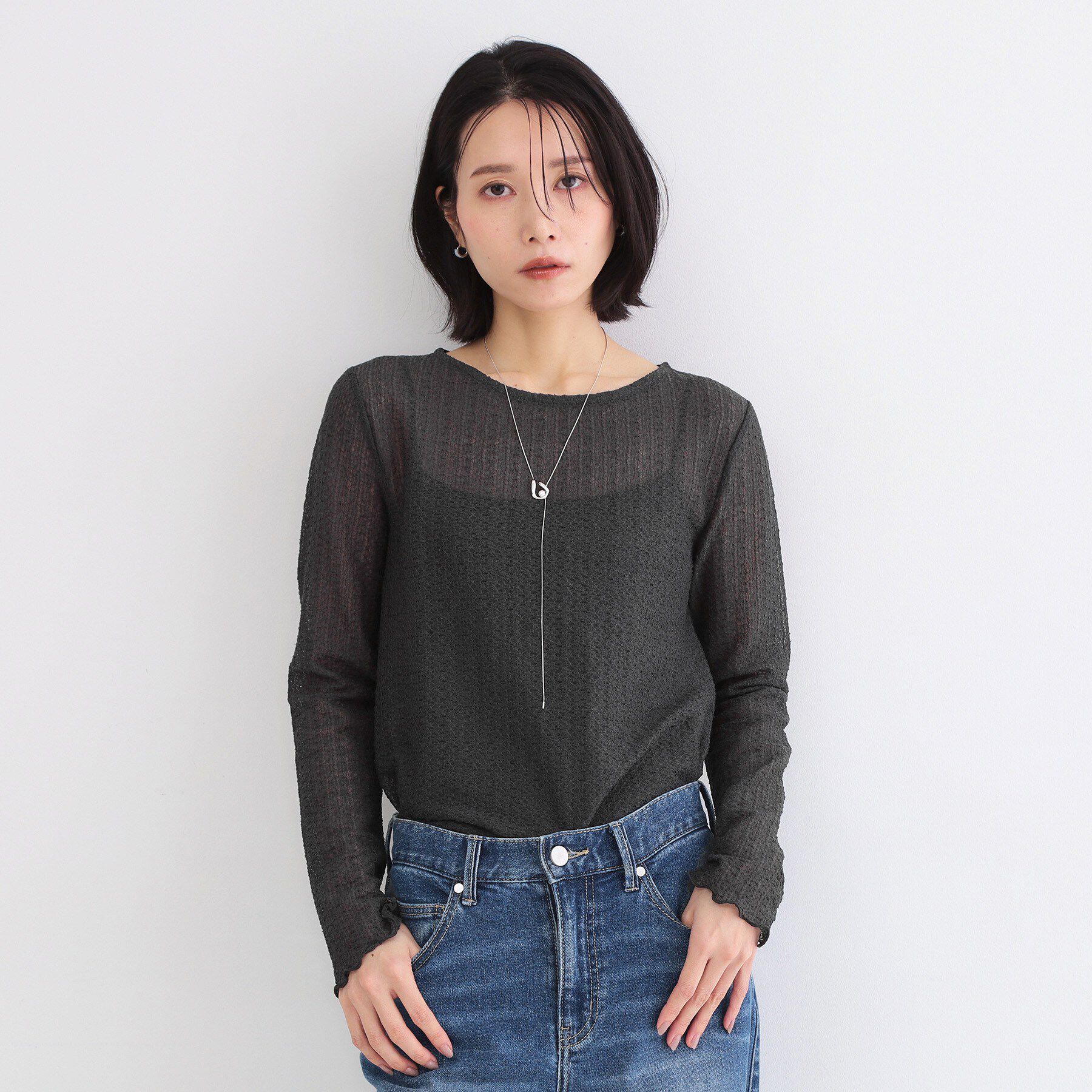 OPAQUE.CLIP「ラッセルレーストップス【洗濯機OK】」|Tシャツ・カットソー|チャコールグレー(0