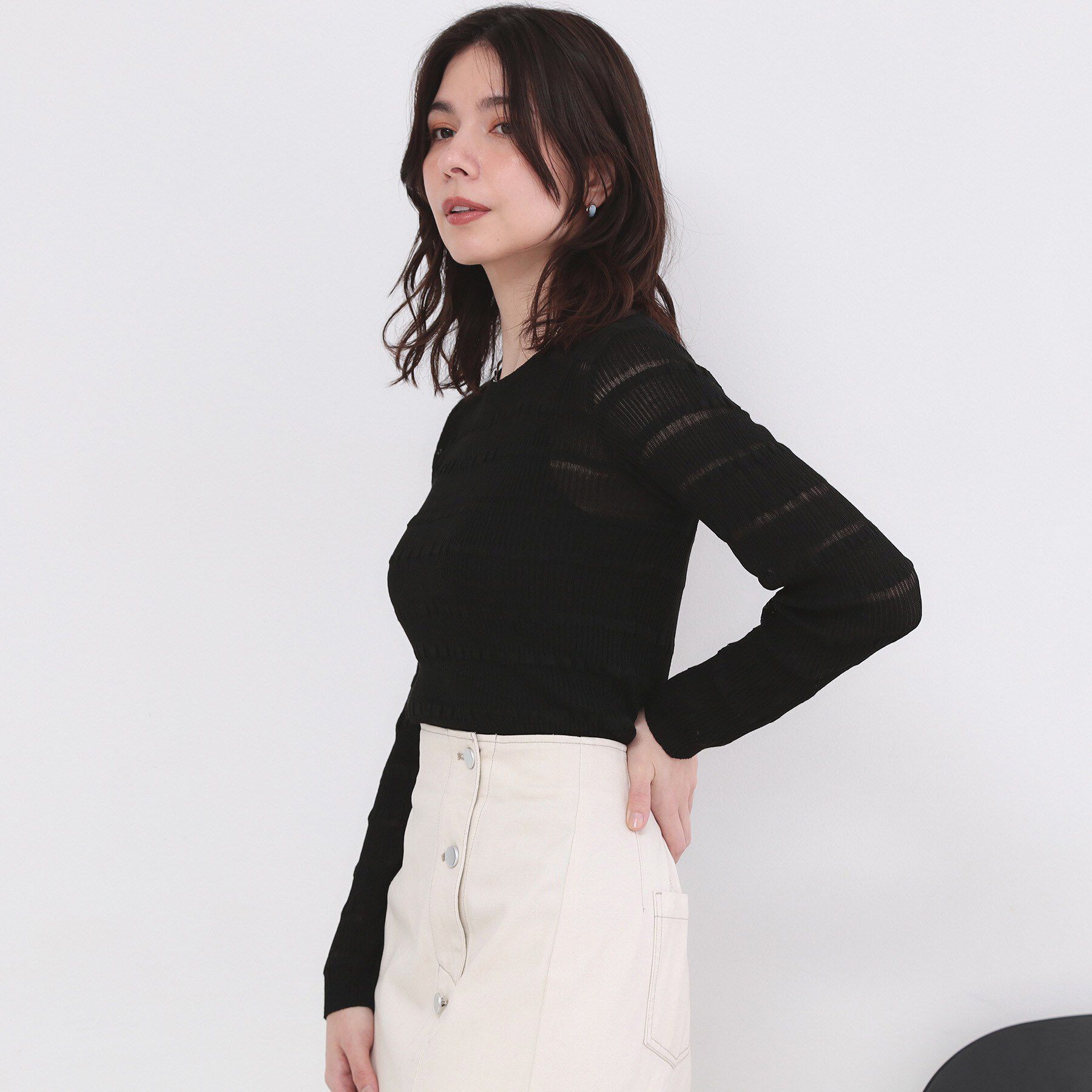 OPAQUE.CLIP「シアーボーダーリブニット【洗濯機OK】」|ニット・セーター|