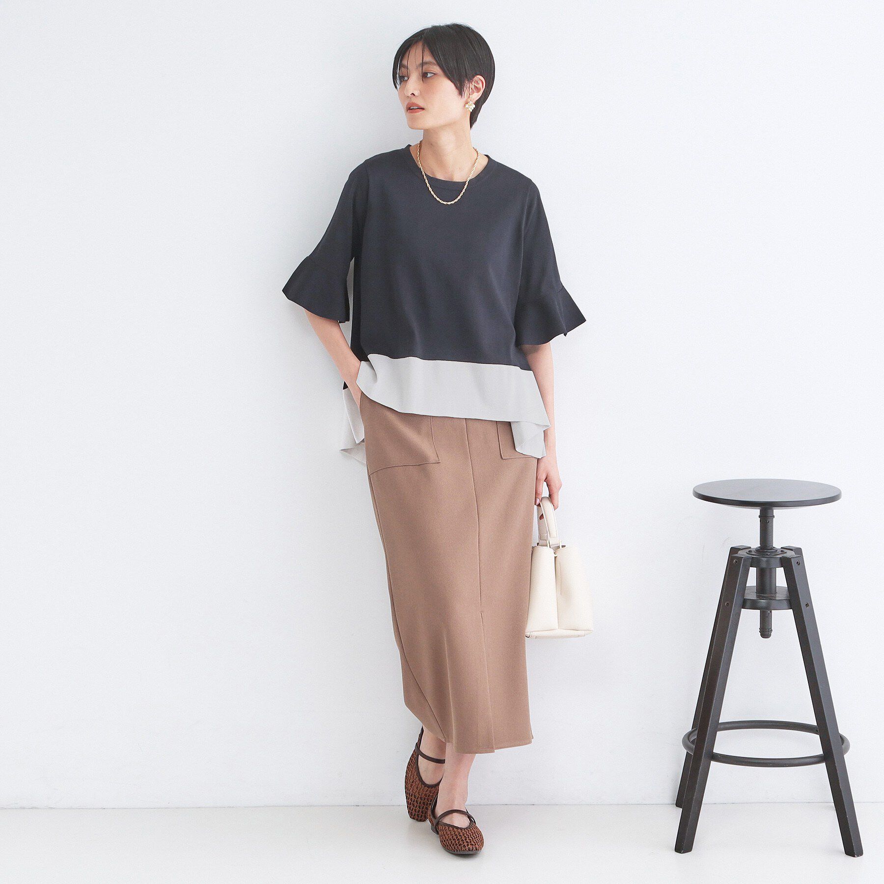 OPAQUE.CLIP「【UVケア/遮熱性】配色フレアシルエットニット《洗濯機OK》」|ニット・セーター|