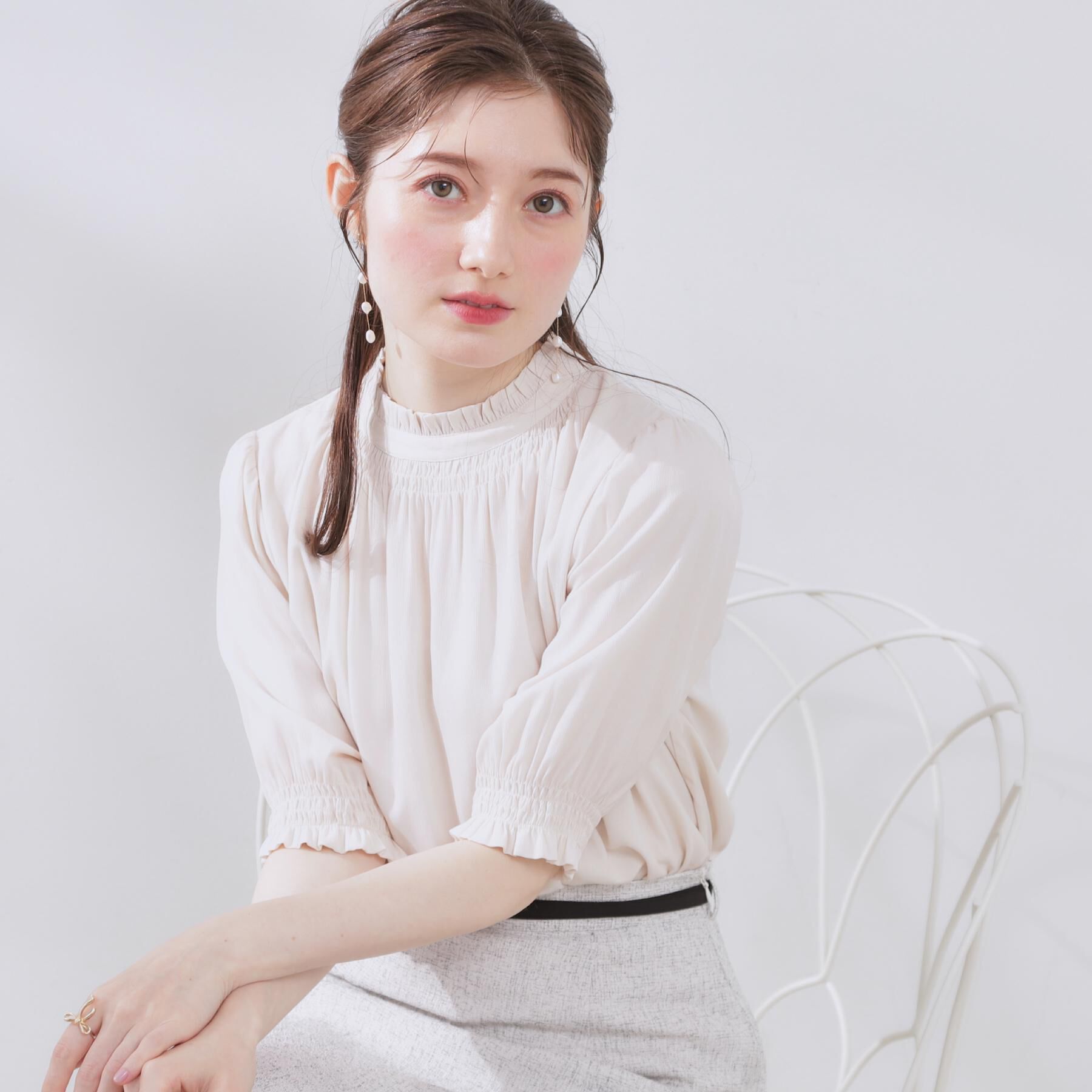 Couture broach「【SS～LLサイズ・二の腕カバー・通勤】RTピケシャーリングブラウス」|シャツ・ブラウス|