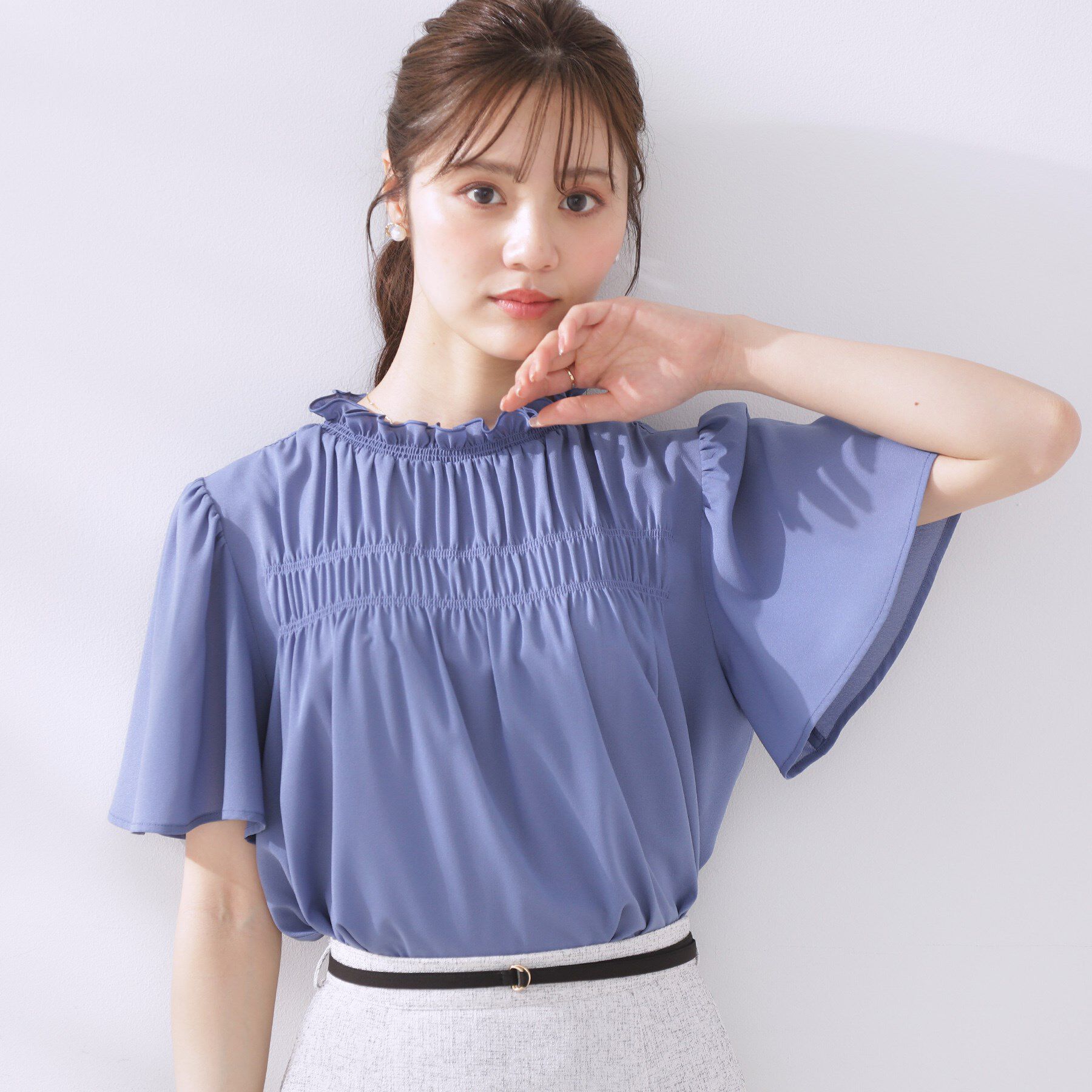 Couture broach「【二の腕カバー・通勤】シャーリングシアーブラウス」|シャツ・ブラウス|