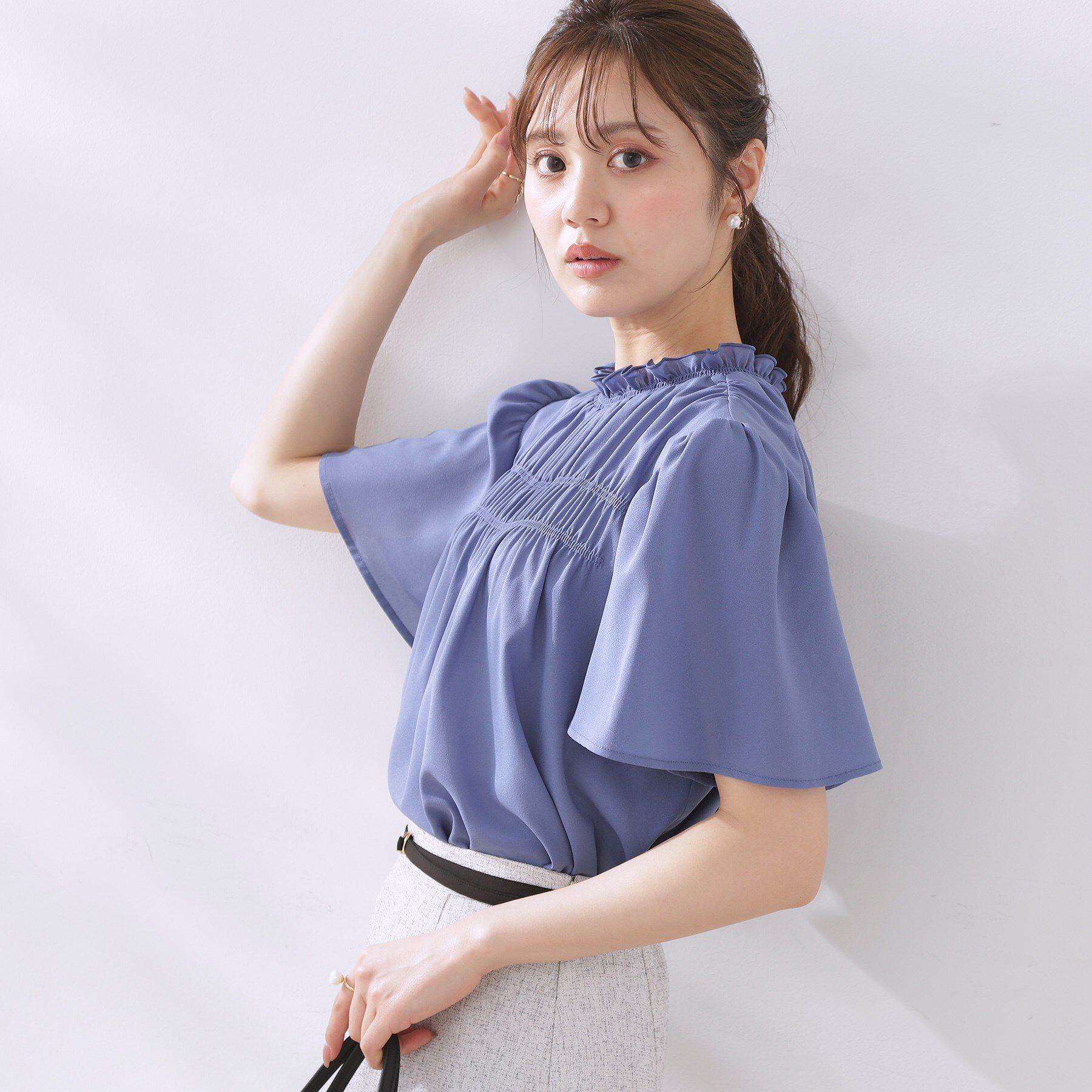 Couture broach「【二の腕カバー・通勤】シャーリングシアーブラウス」|シャツ・ブラウス|