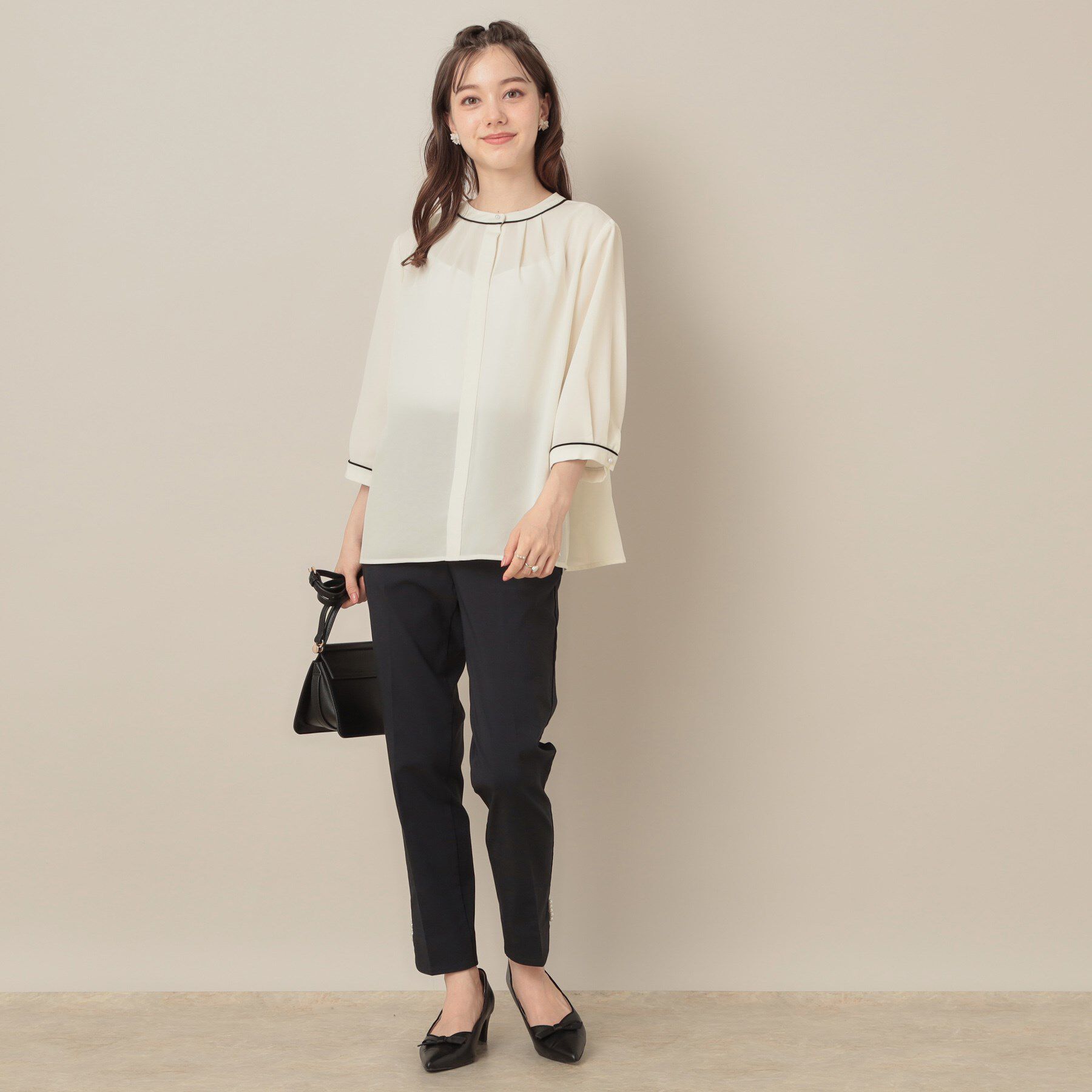 Couture broach「【6分袖・通勤】配色ジョーゼットブラウス」|シャツ・ブラウス|