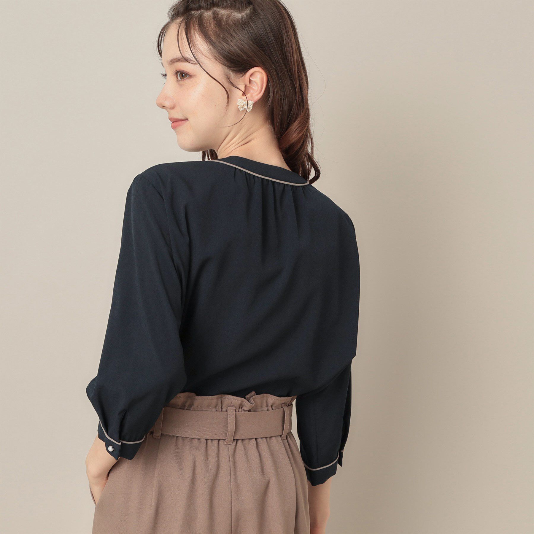 Couture broach「【6分袖・通勤】配色ジョーゼットブラウス」|シャツ・ブラウス|