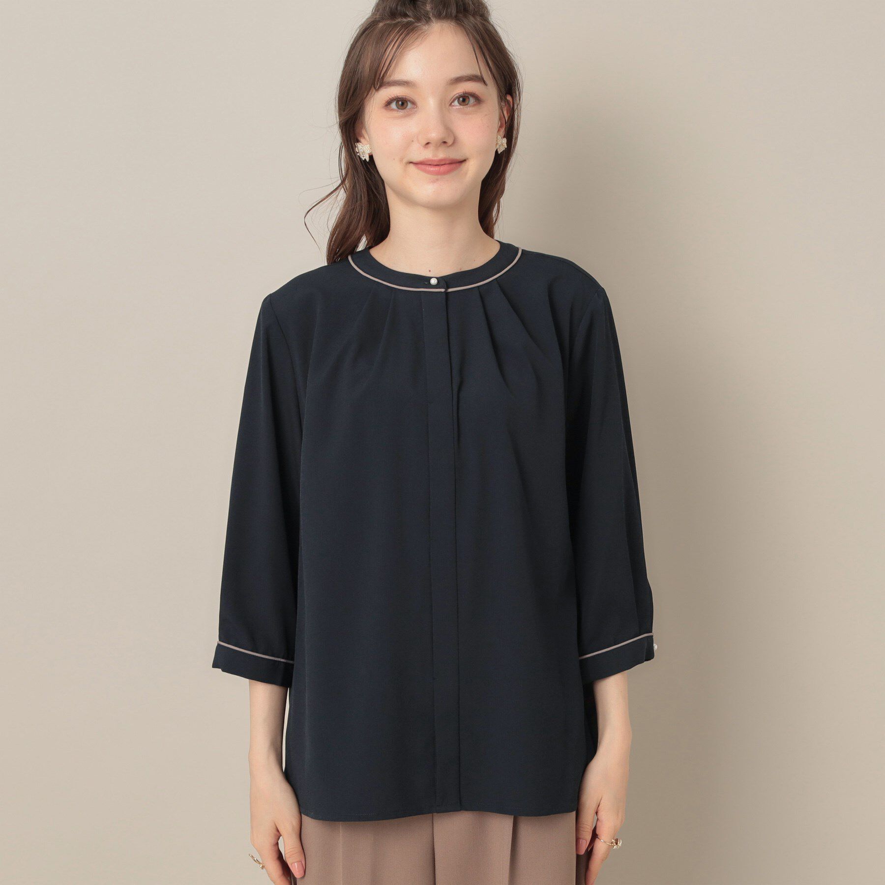 Couture broach「【6分袖・通勤】配色ジョーゼットブラウス」|シャツ・ブラウス|