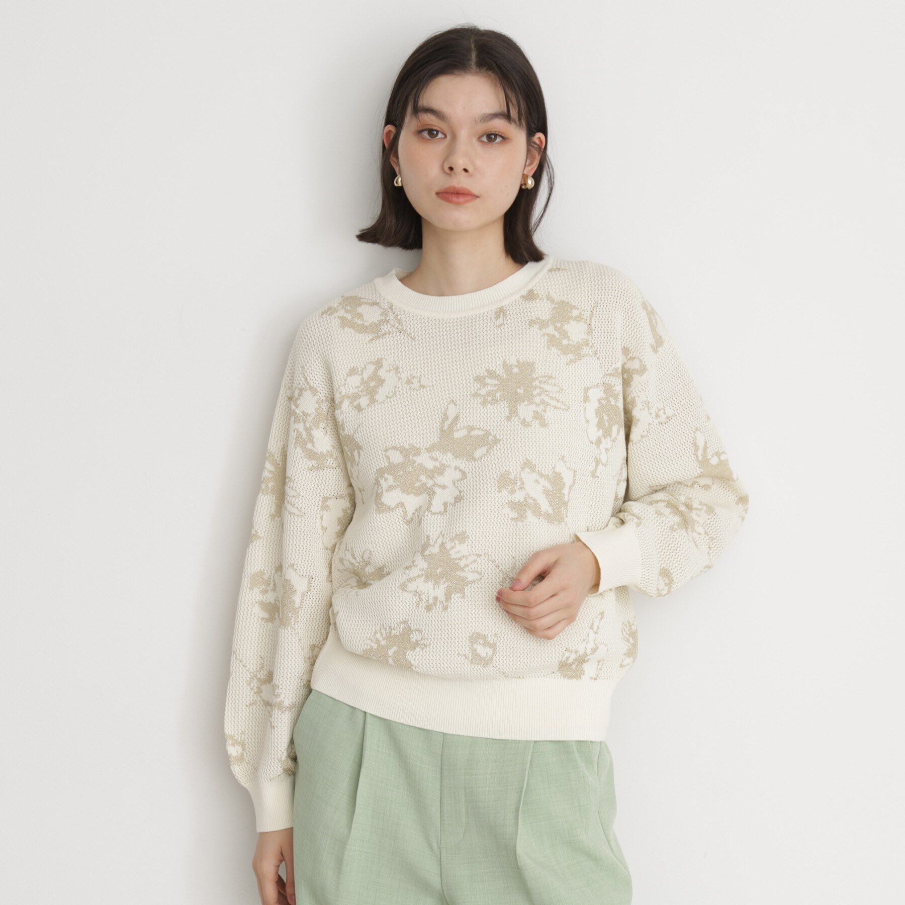 THE SHOP TK「花柄ジャカードニット【洗濯機OK】」|ニット・セーター|アイボリー(104)