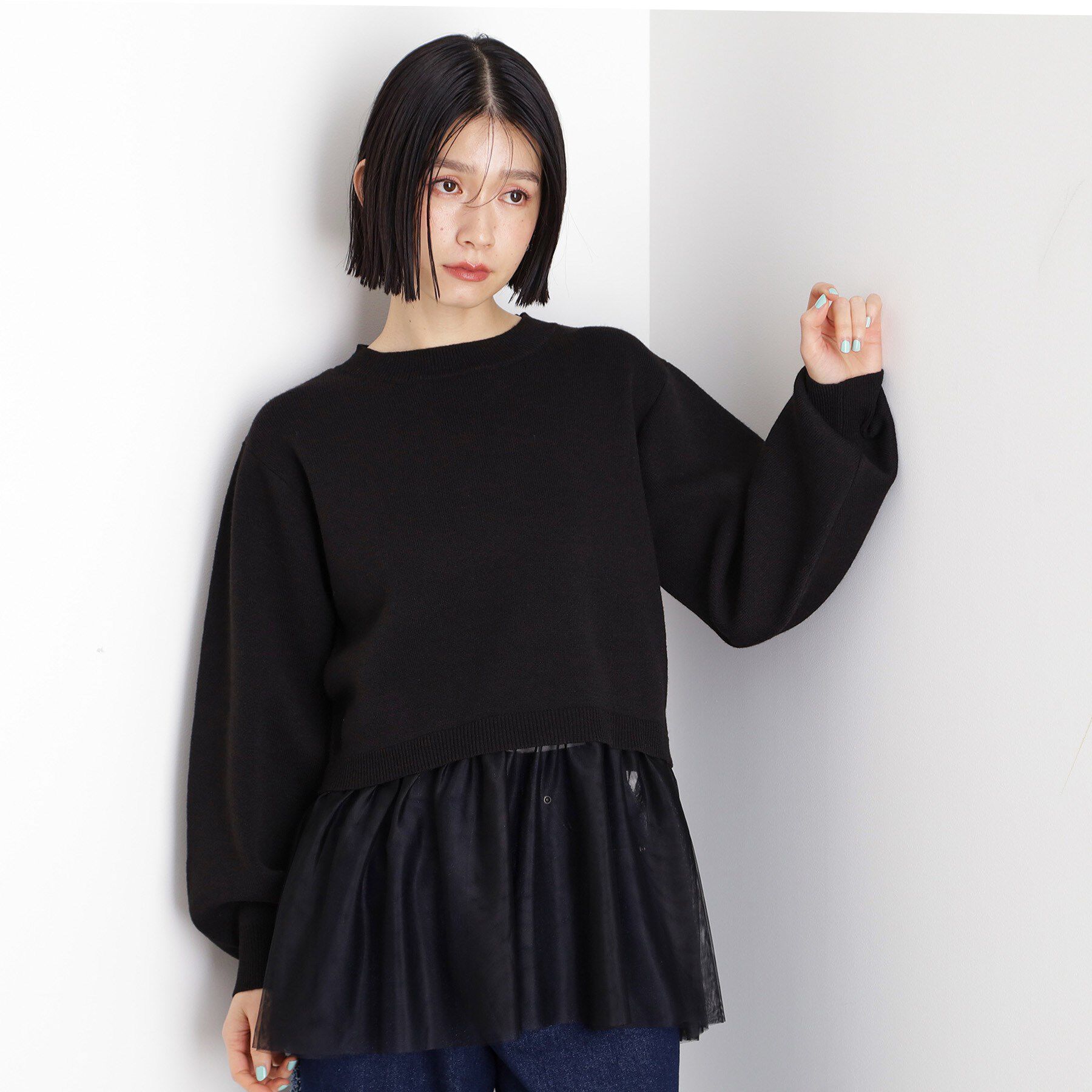 THE SHOP TK「裾チュールプルオーバー【洗える】」|ニット・セーター|