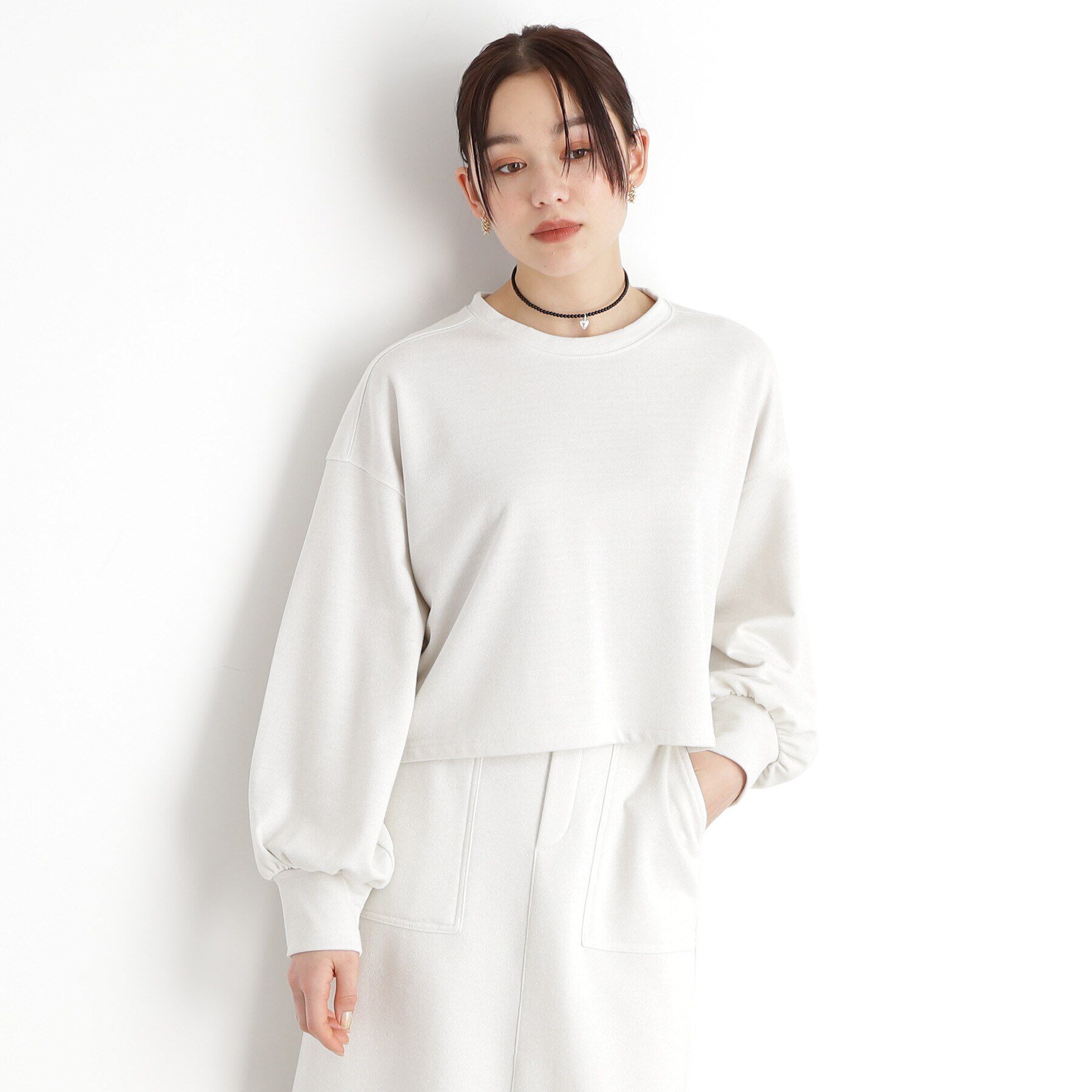 THE SHOP TK「ラメ裏毛パフスリーブ【洗える】」|Tシャツ・カットソー|オフホワイト(003