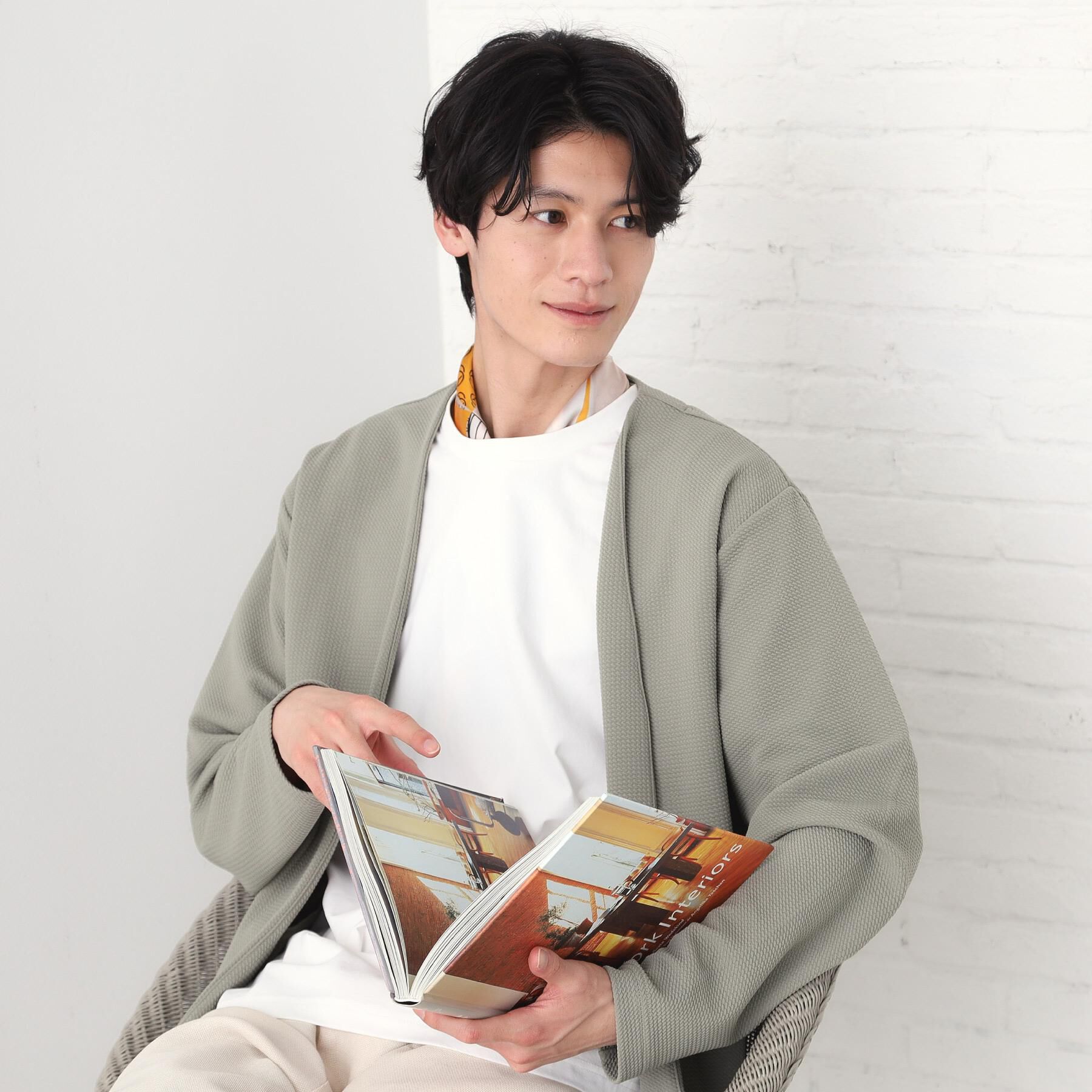 THE SHOP TK「ミニフクレアンサンブルカーディガン 【長袖カーディガン＋半袖Tシャツセットアイテム】」|カーディガン|オリーブグリーン(0