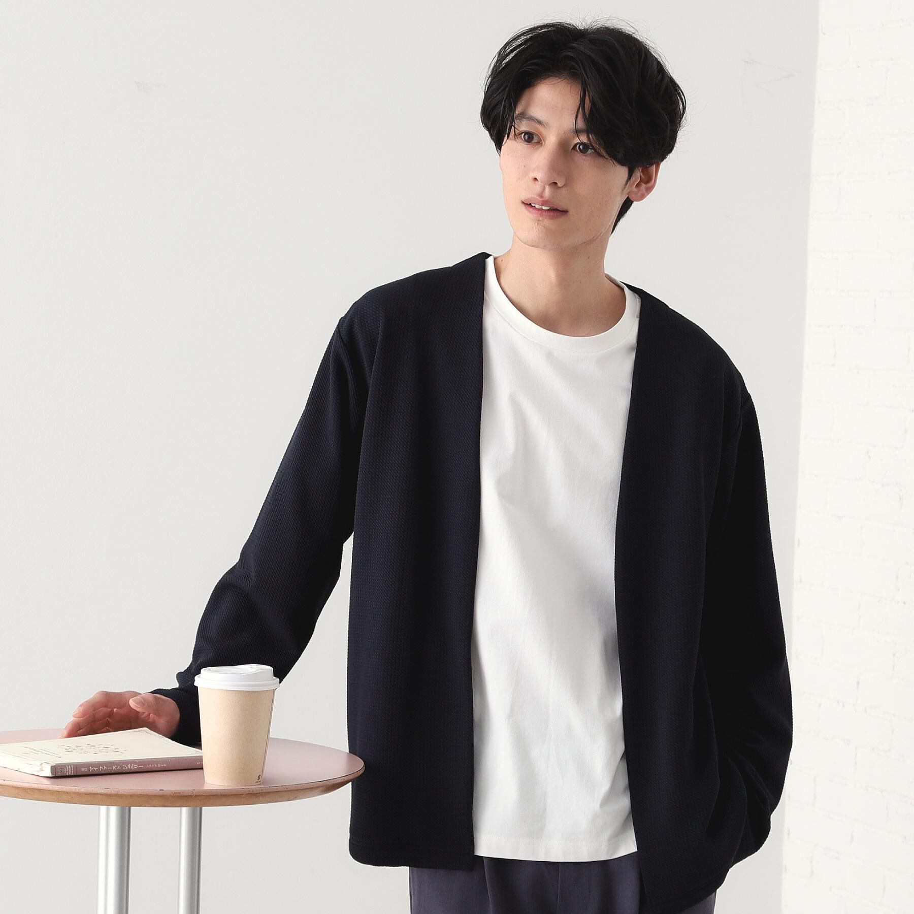 THE SHOP TK「ミニフクレアンサンブルカーディガン 【長袖カーディガン＋半袖Tシャツセットアイテム】」|カーディガン|ネイビー(094)