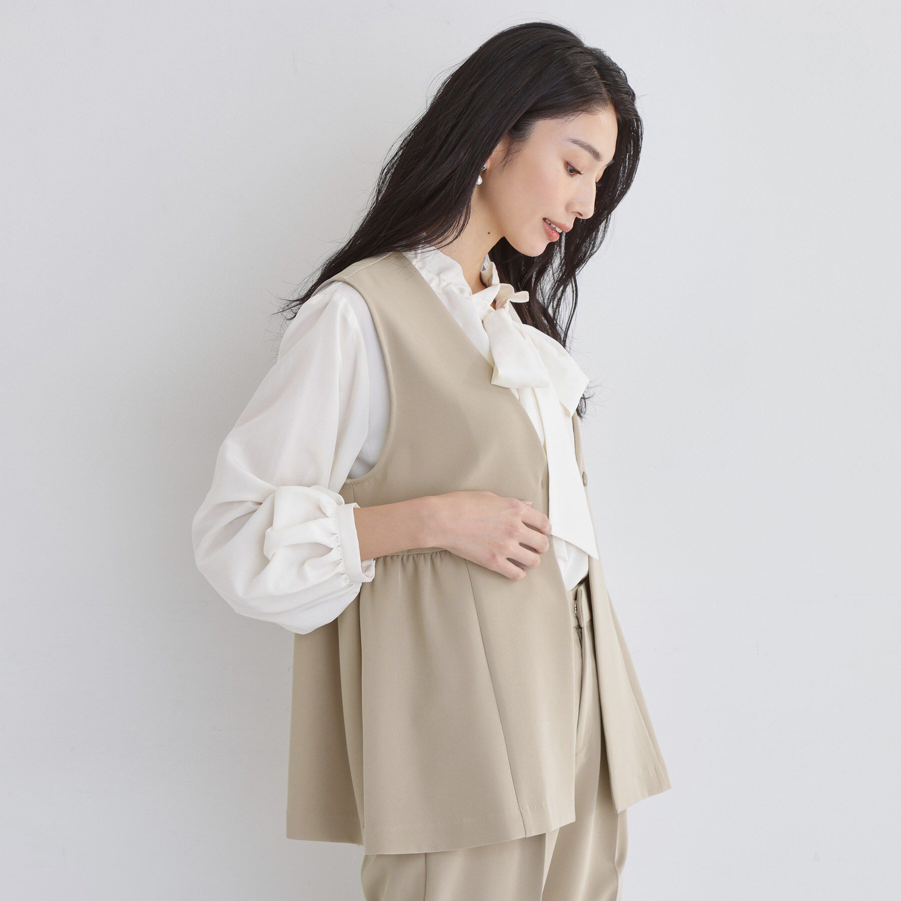 THE SHOP TK「【通勤・きちんと見えに】ダブルクロス ペプラムジレ/セットアップ可」|ベスト・ジレ|