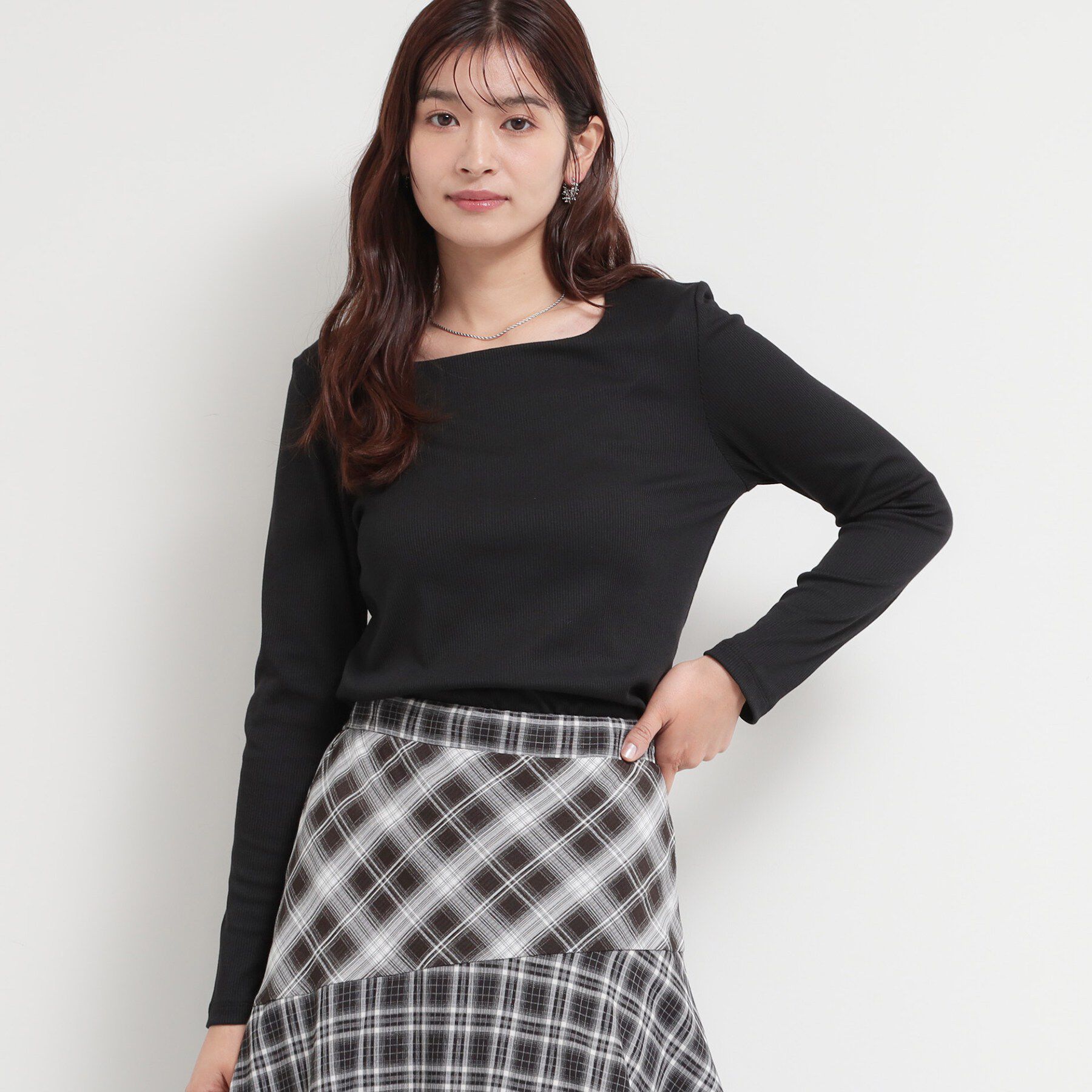 THE SHOP TK「スクエアネックテレコトップス」|Tシャツ・カットソー|ブラック(019)