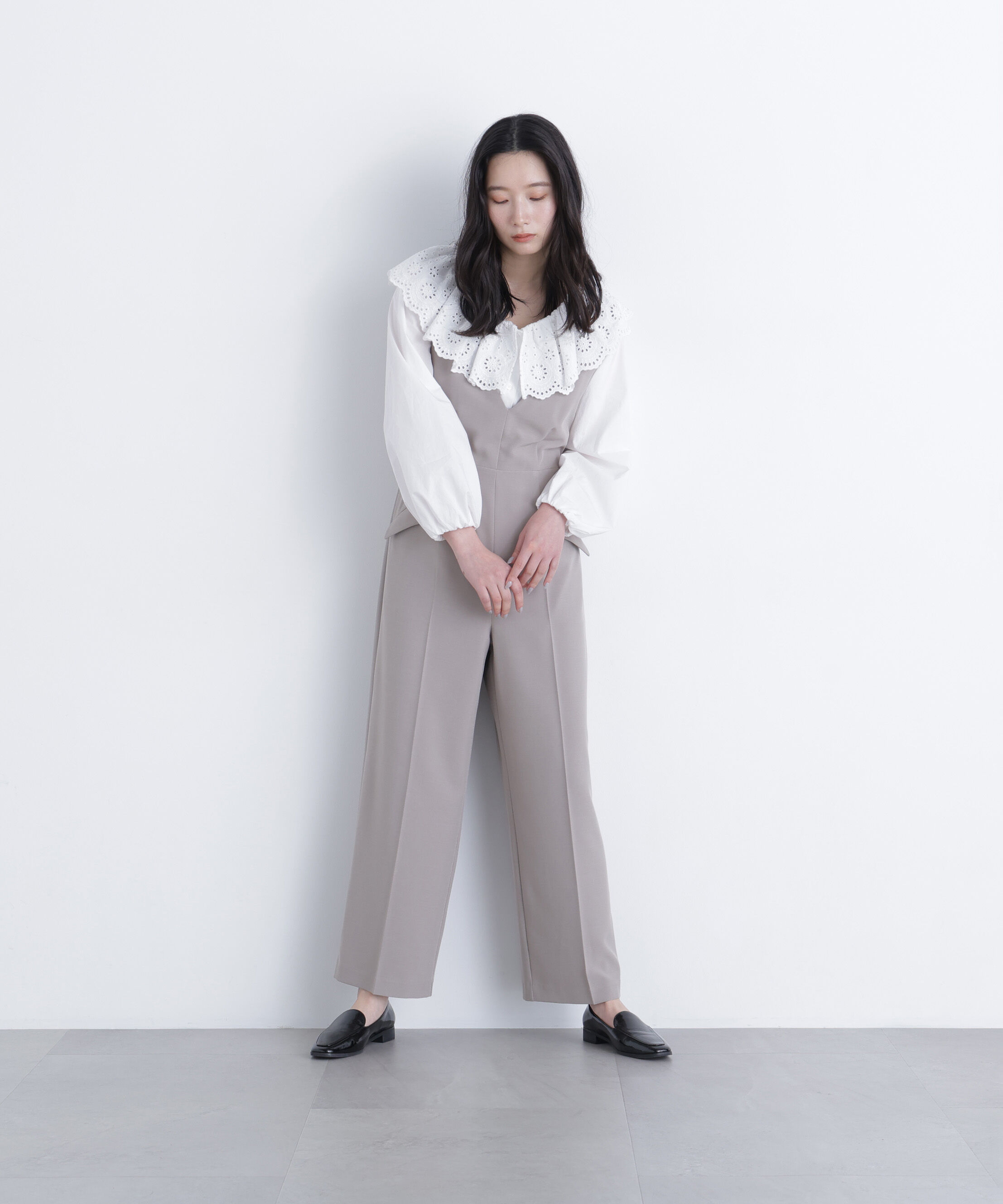  「〈N.〉Ｖネックオールインワン」|ワンピース|ベージュ