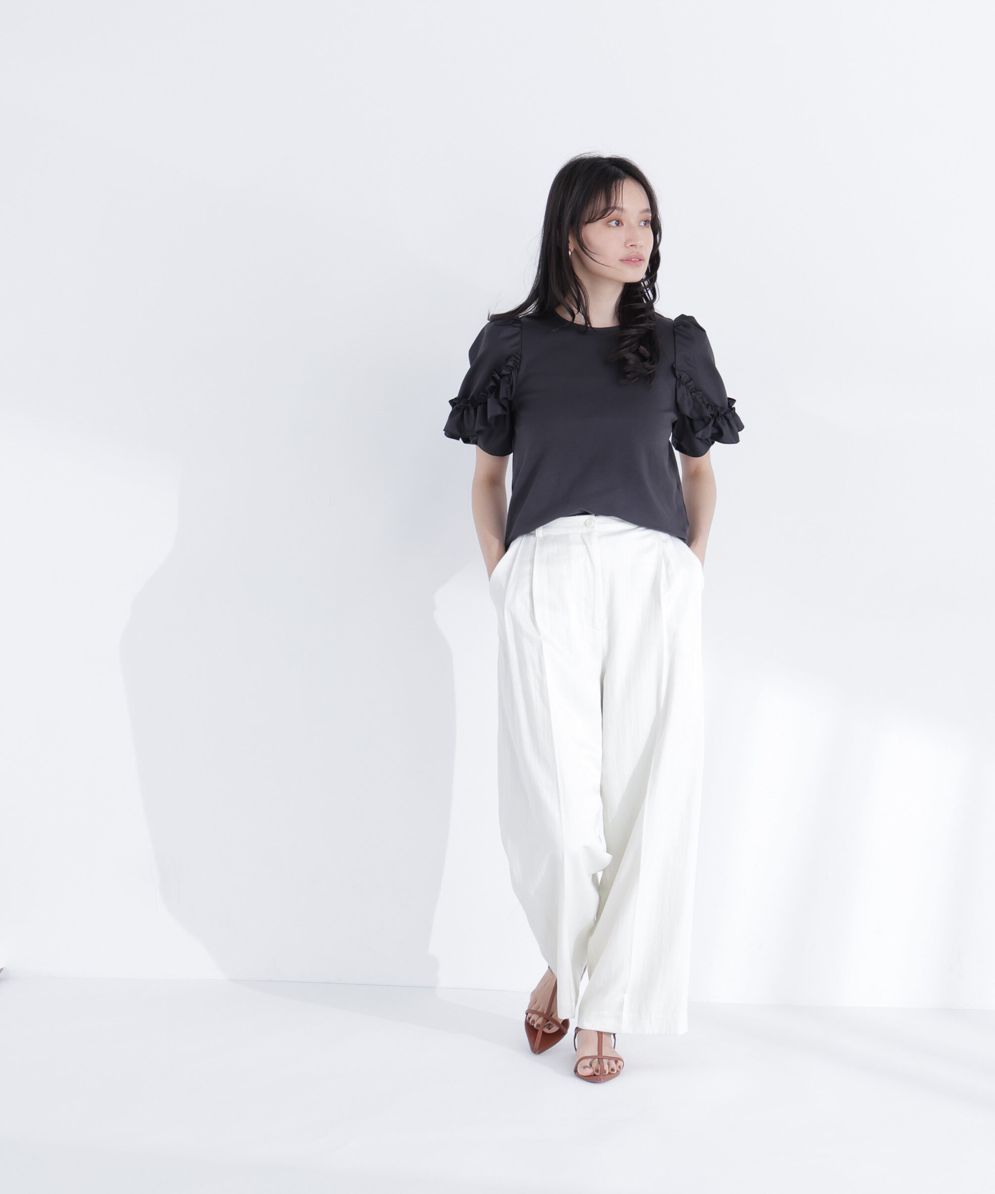  「フリルスリーブドッキングカットソー」|Tシャツ・カットソー|