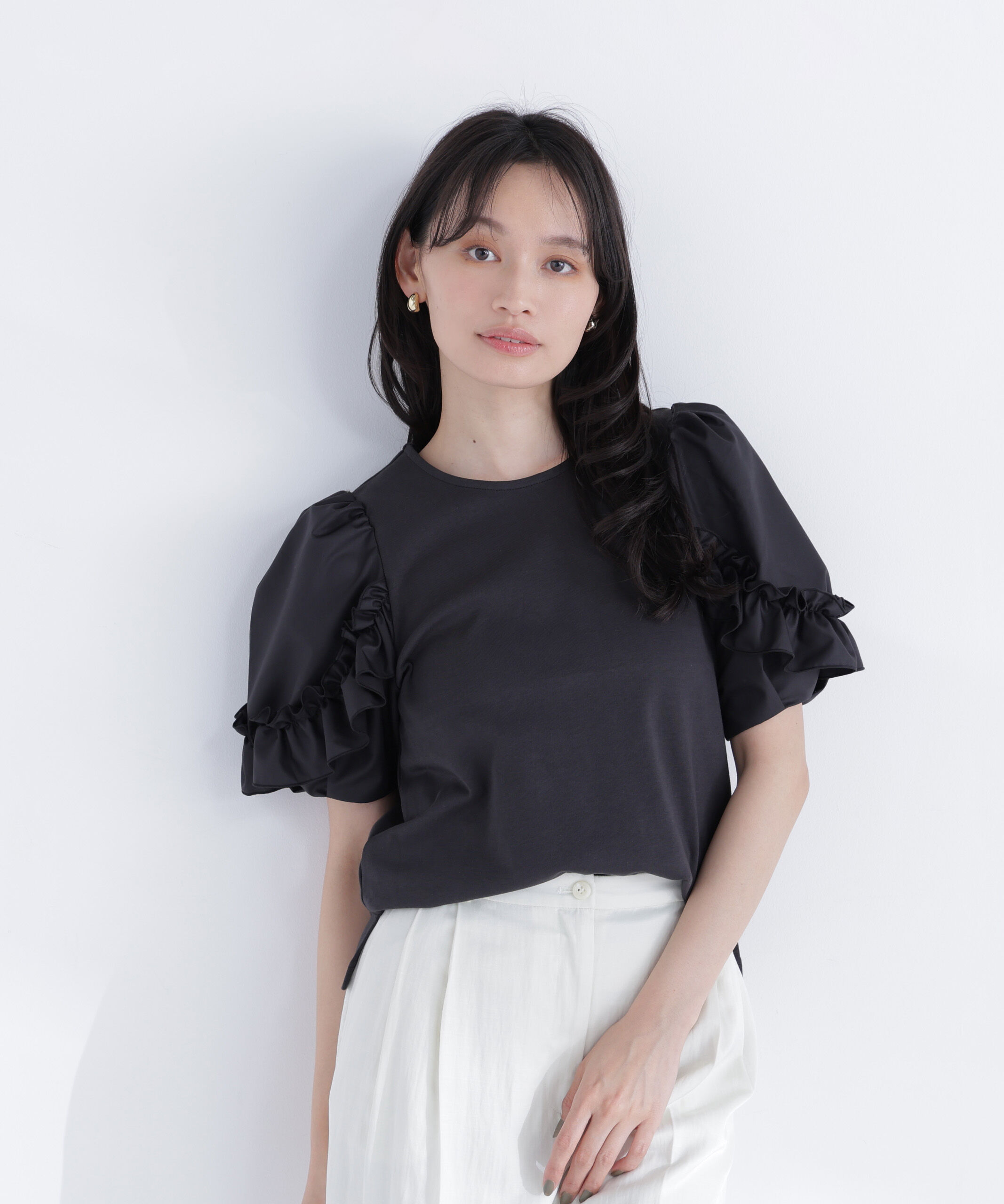  「フリルスリーブドッキングカットソー」|Tシャツ・カットソー|