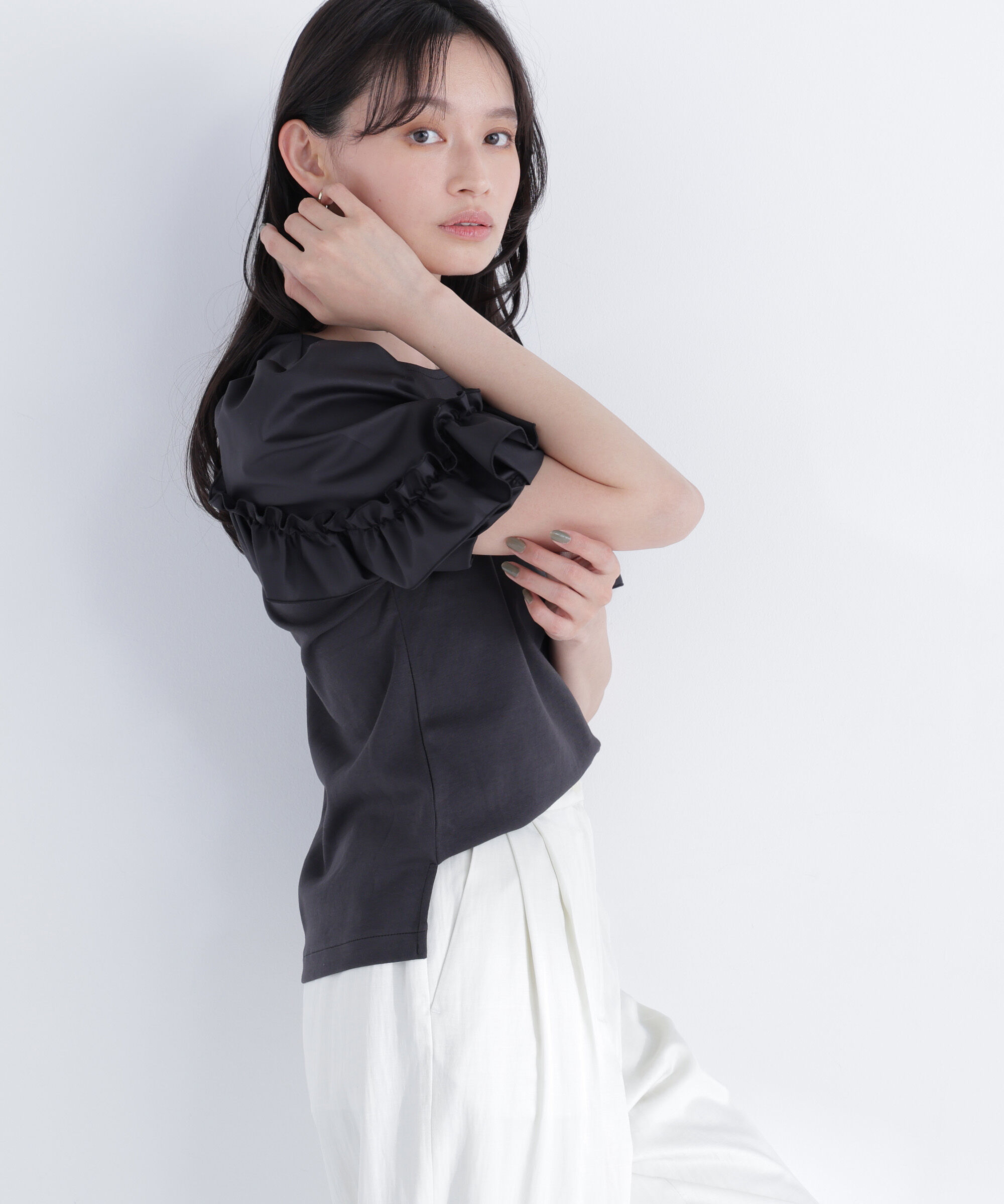  「フリルスリーブドッキングカットソー」|Tシャツ・カットソー|