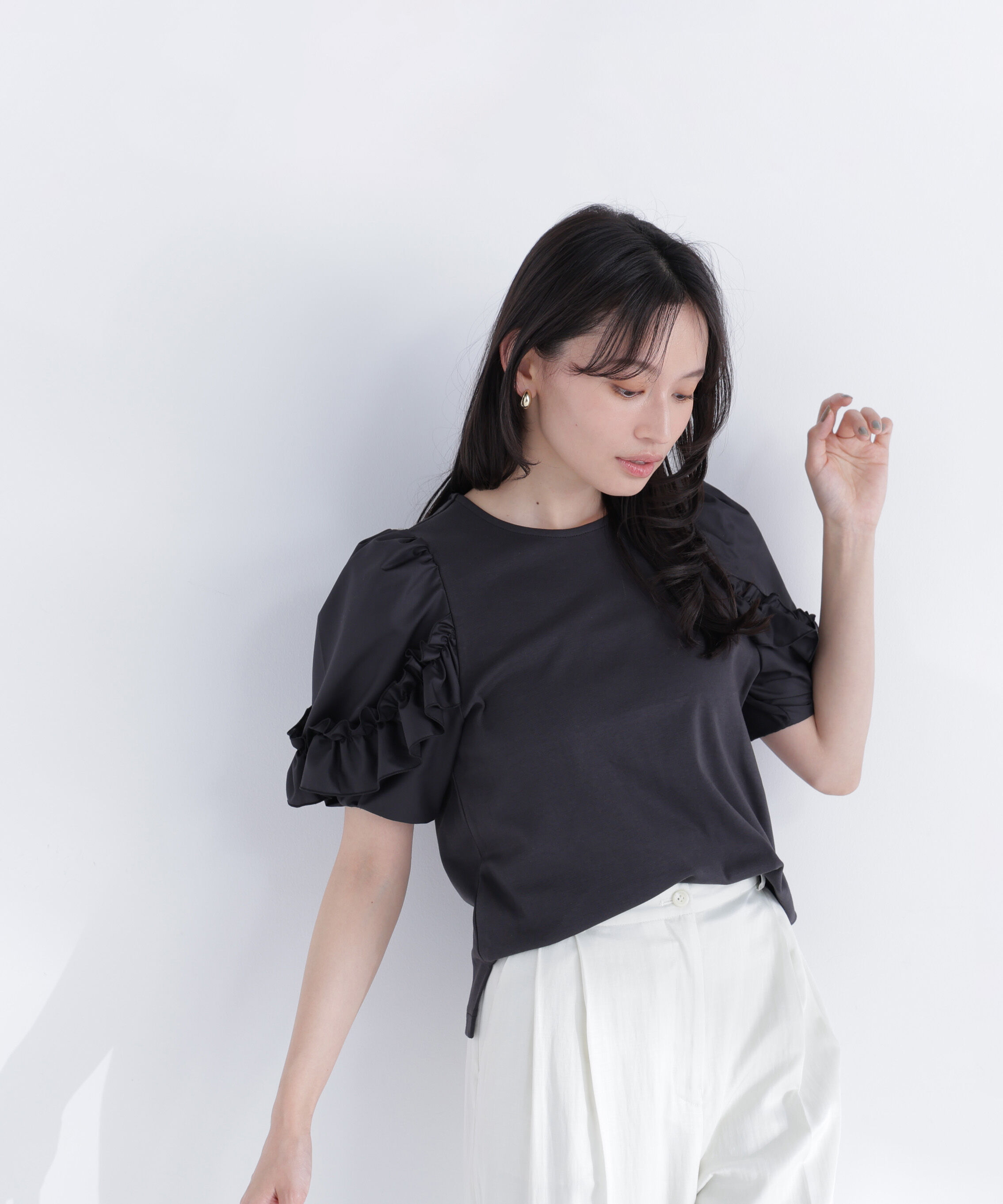  「フリルスリーブドッキングカットソー」|Tシャツ・カットソー|