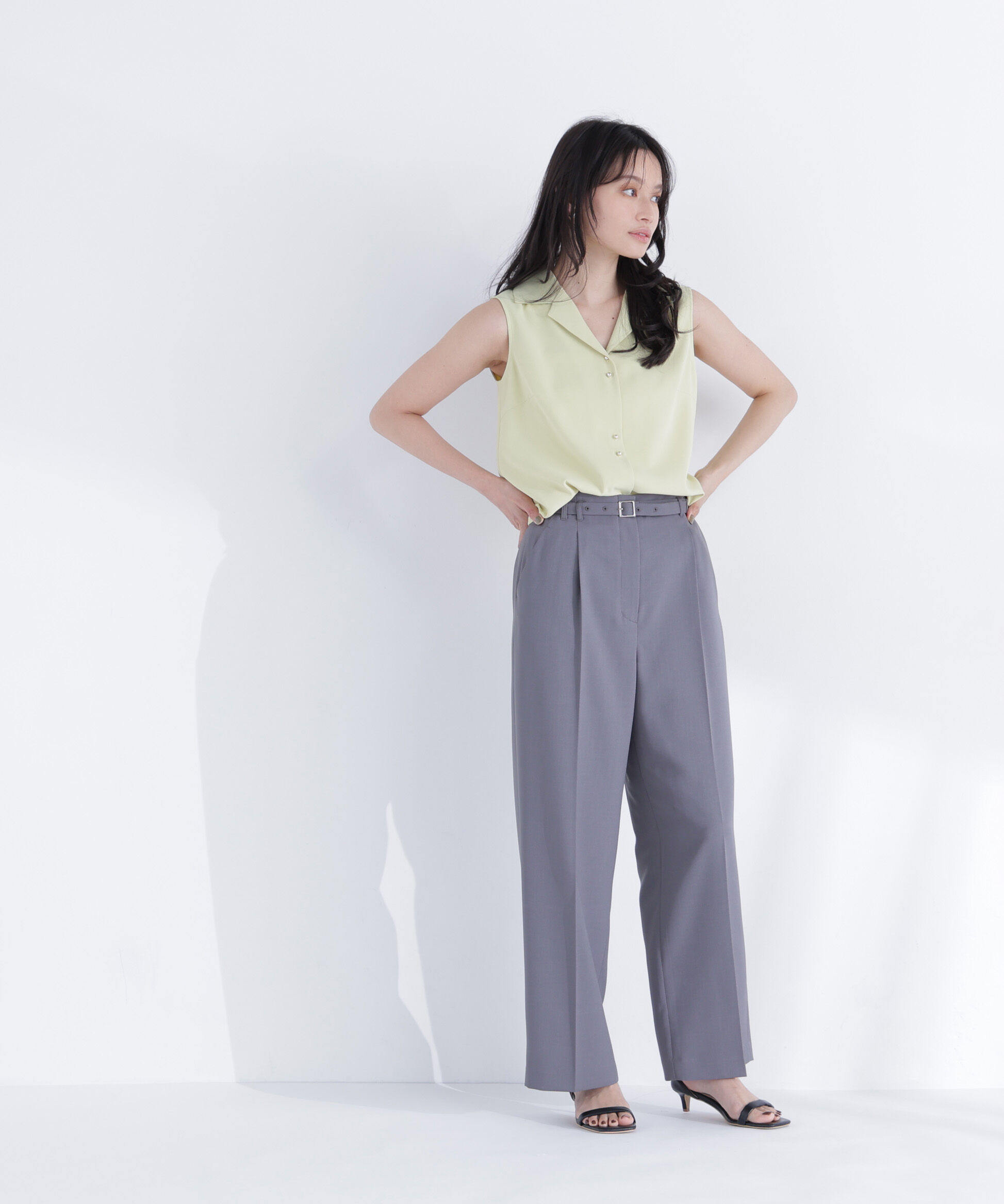  「ベルテッドタックワイドパンツ」|その他|