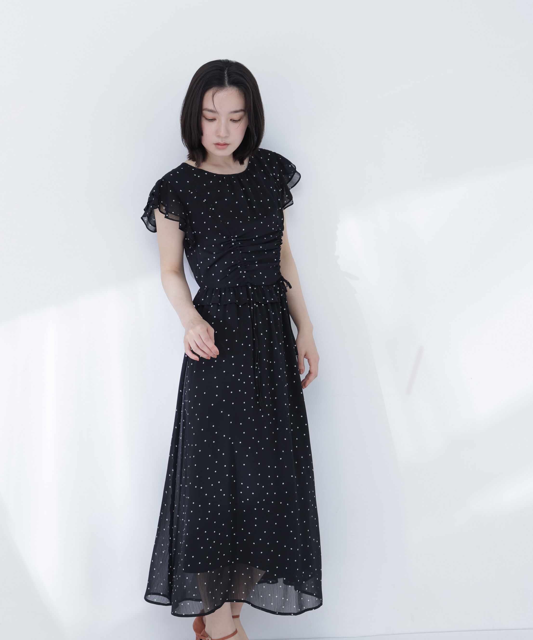  「ドロストギャザー楊柳ワンピース」|ワンピース|