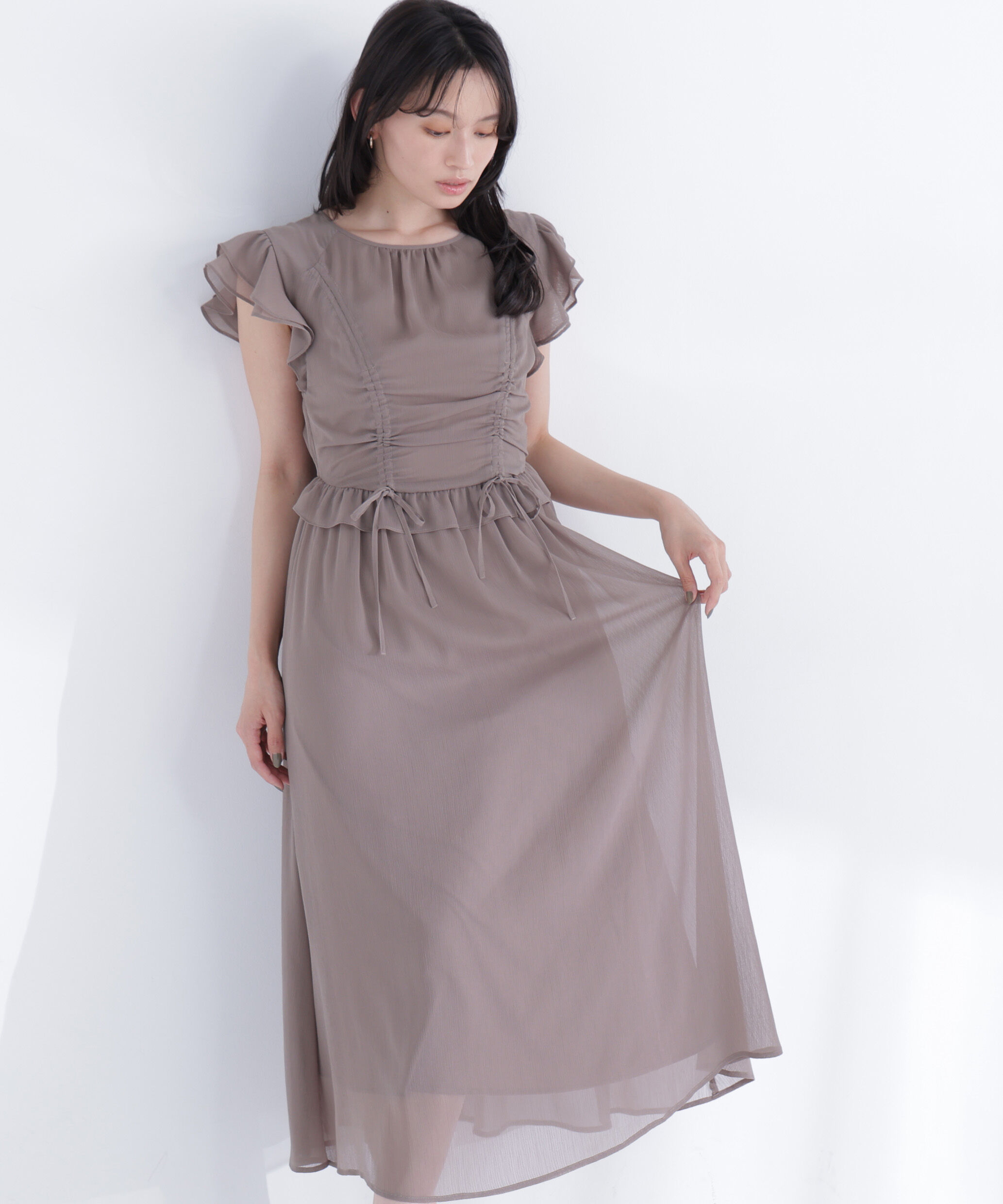  「ドロストギャザー楊柳ワンピース」|ワンピース|