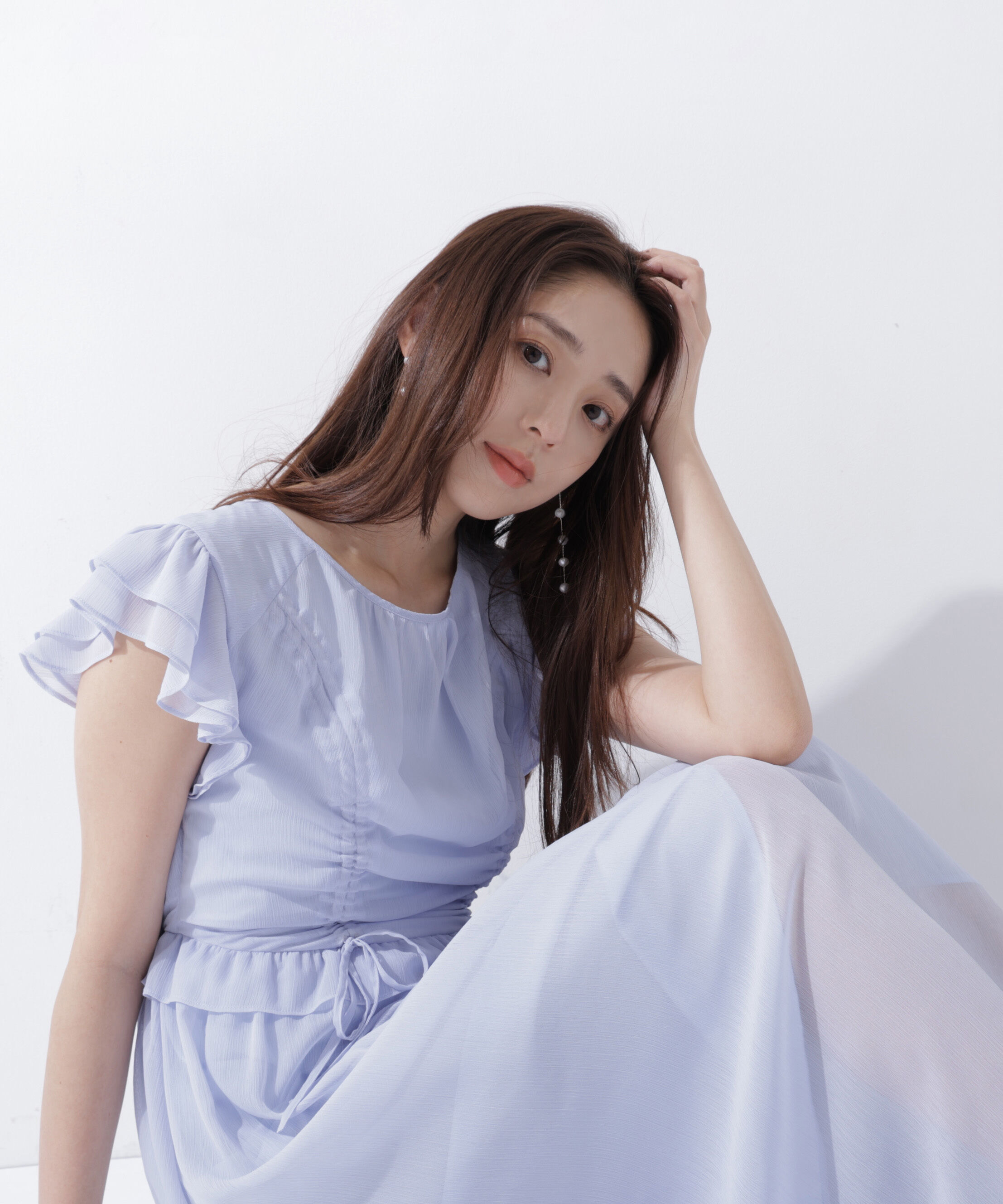  「ドロストギャザー楊柳ワンピース」|ワンピース|ブルー