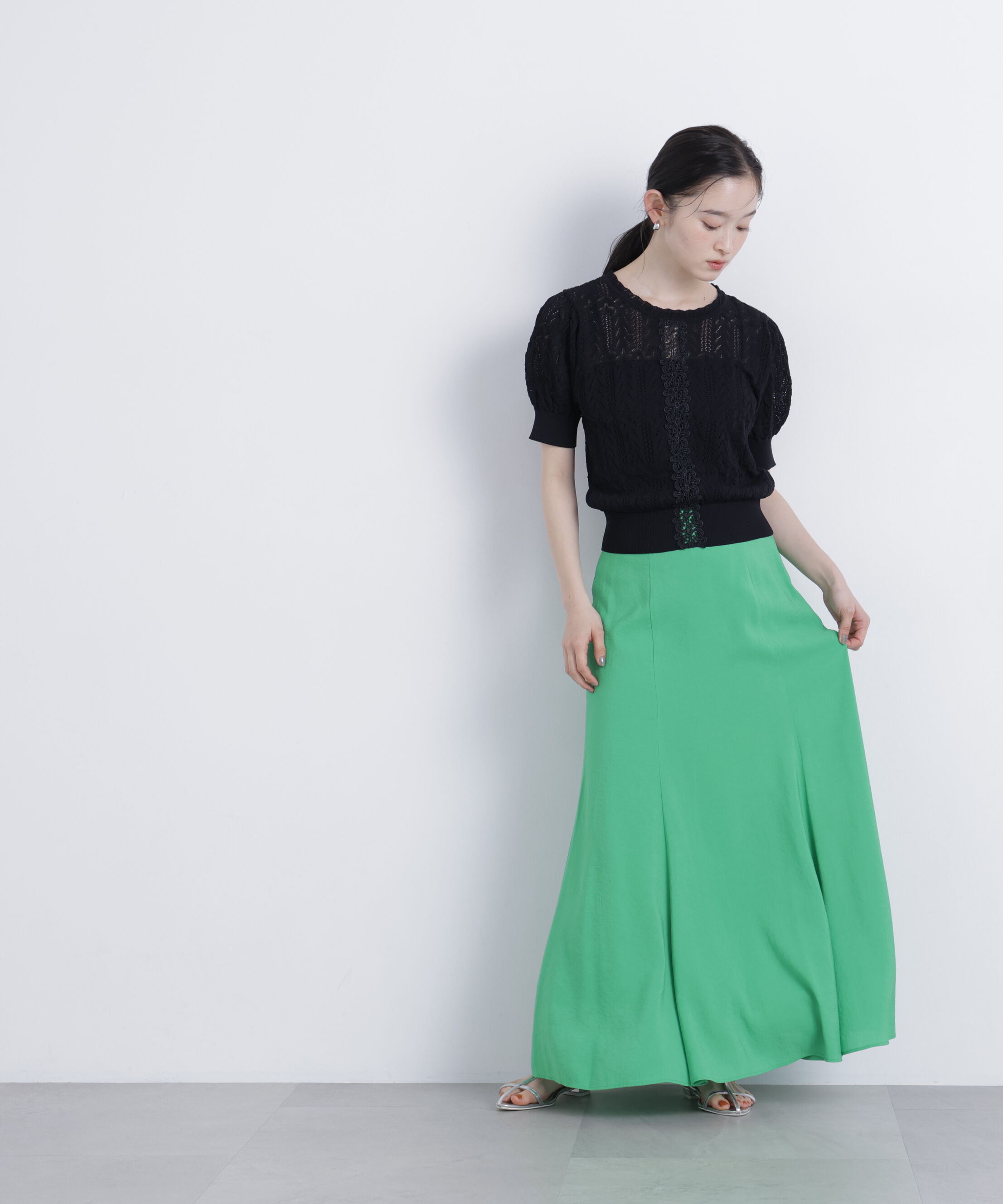  「レーストリミング柄編みニット」|ニット・セーター|