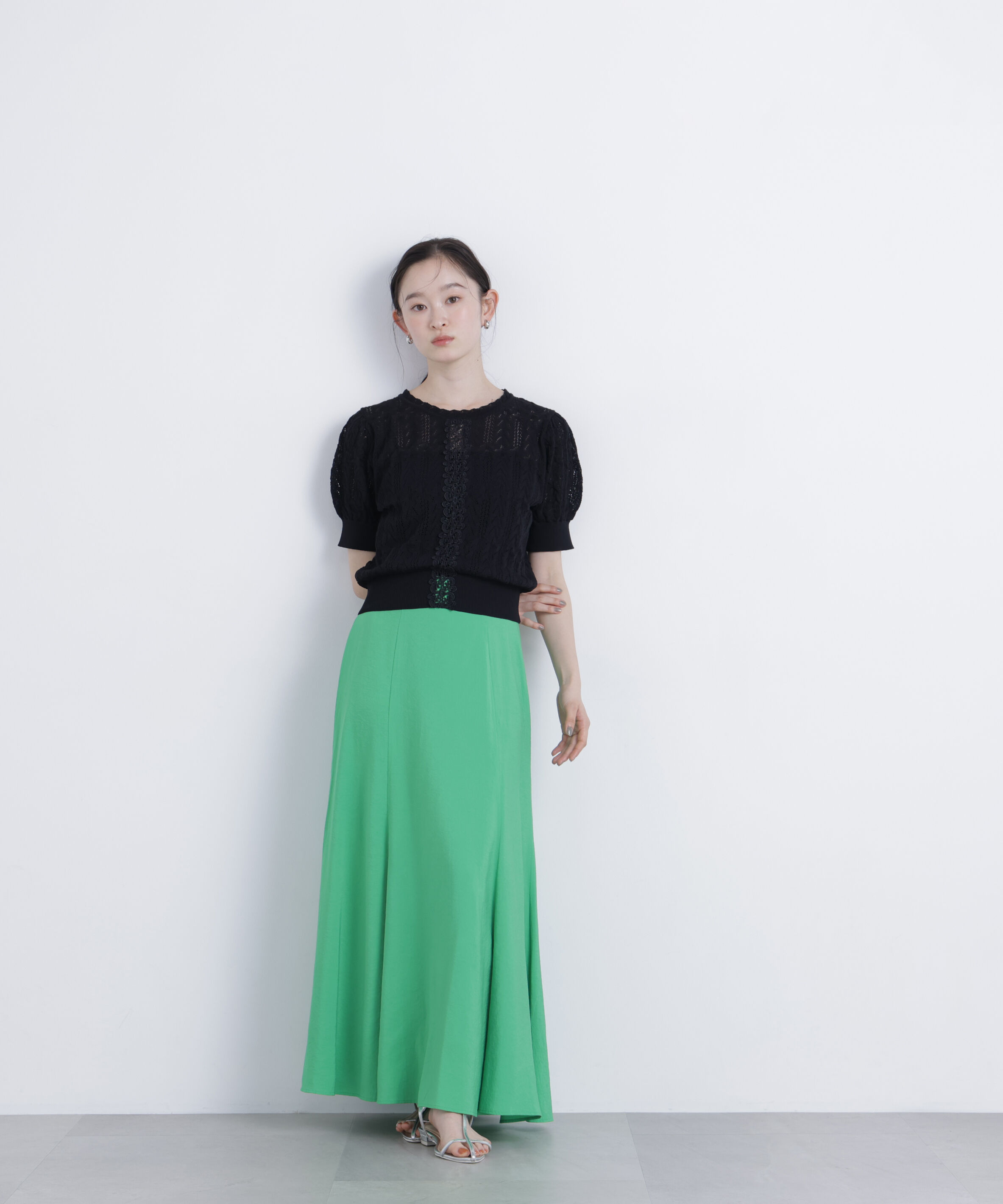  「レーストリミング柄編みニット」|ニット・セーター|