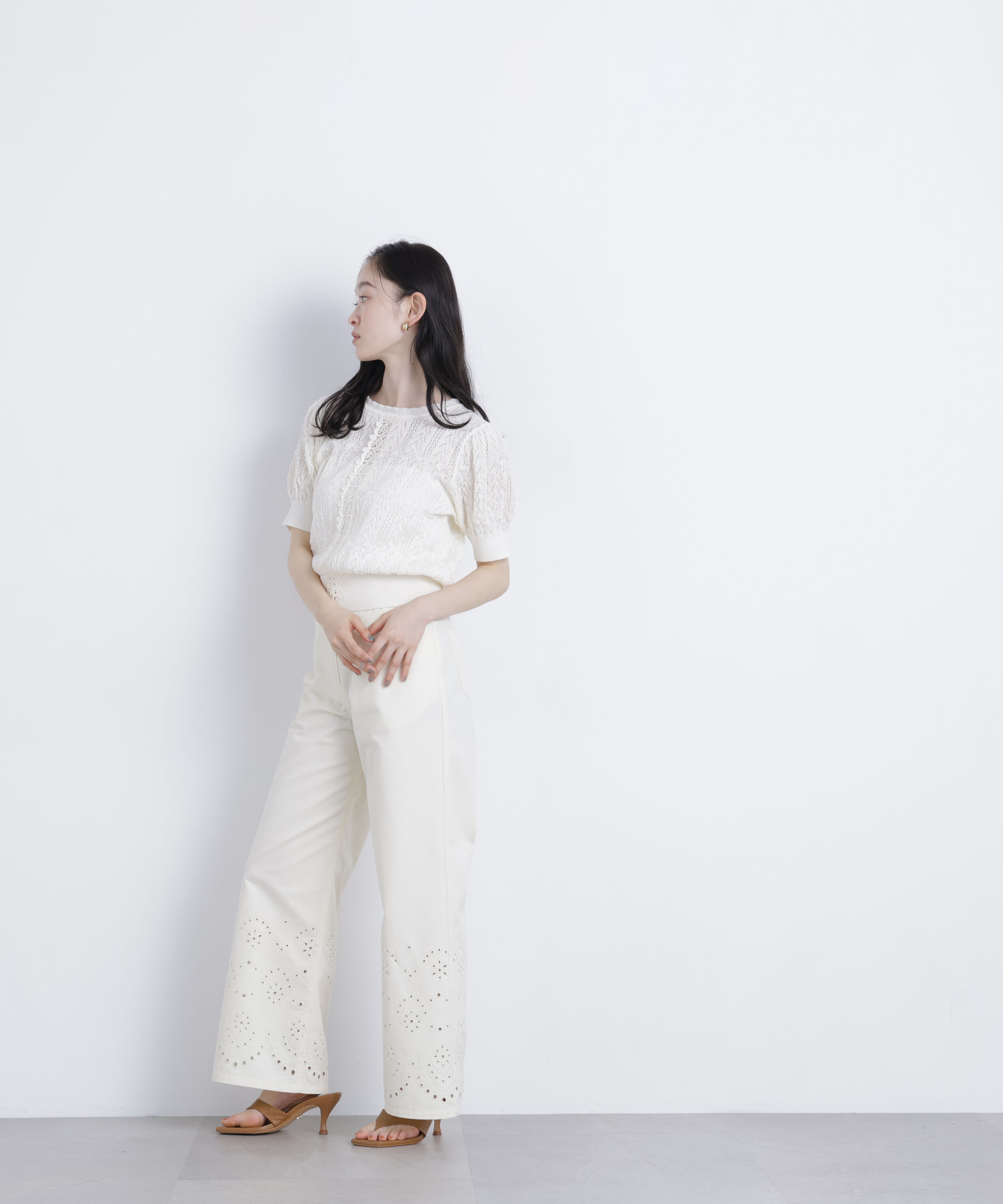  「レーストリミング柄編みニット」|ニット・セーター|