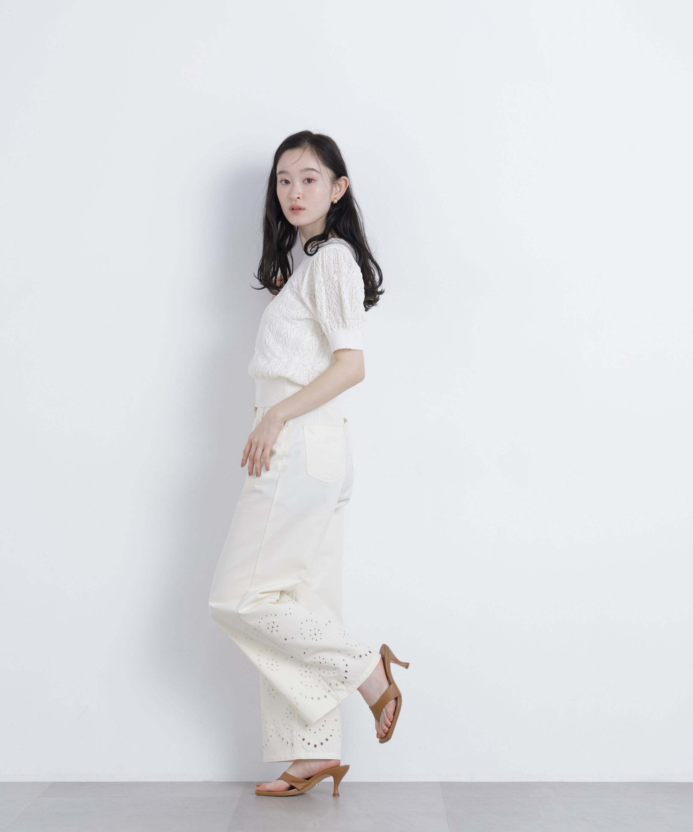  「レーストリミング柄編みニット」|ニット・セーター|