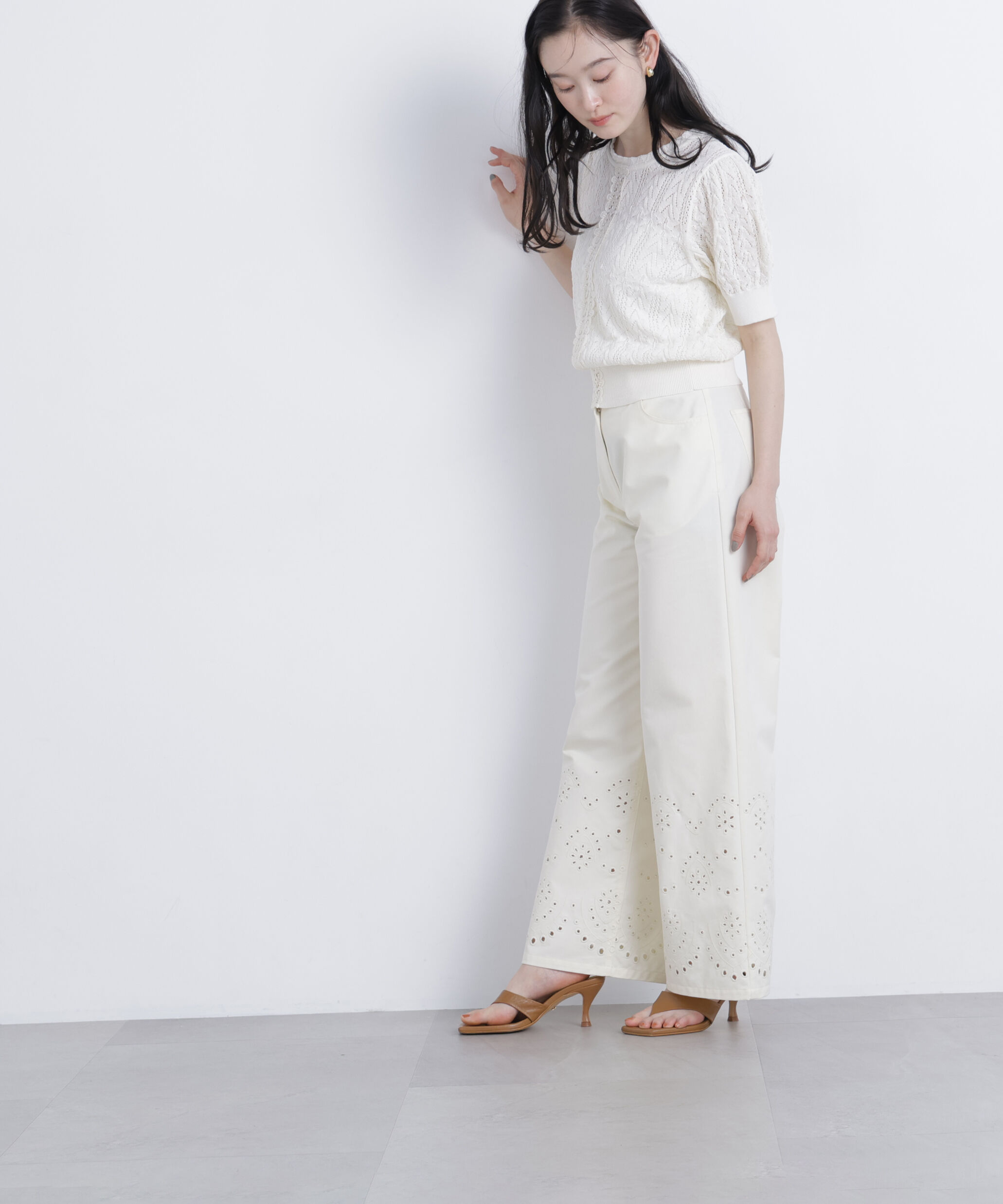  「レーストリミング柄編みニット」|ニット・セーター|