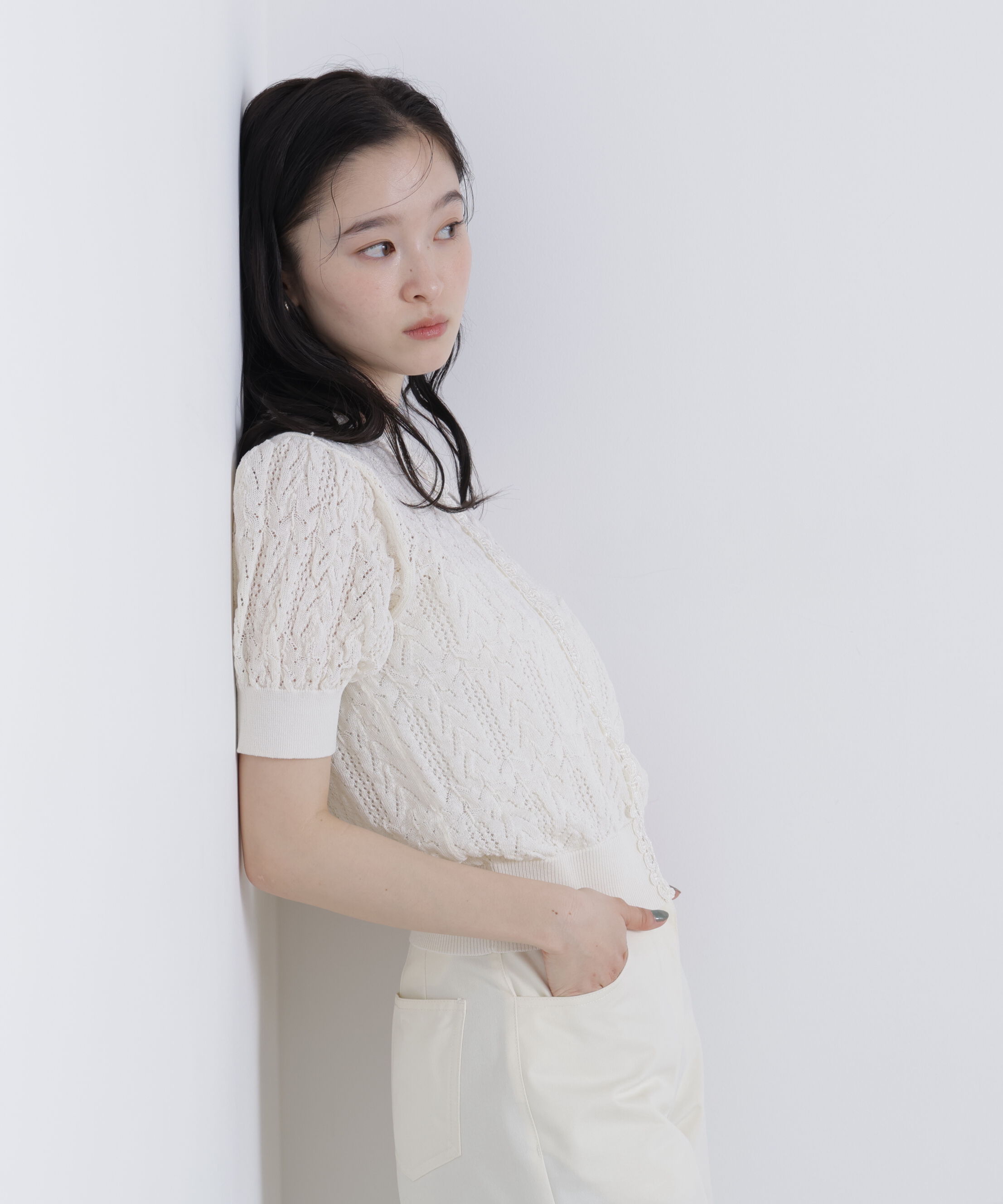  「レーストリミング柄編みニット」|ニット・セーター|