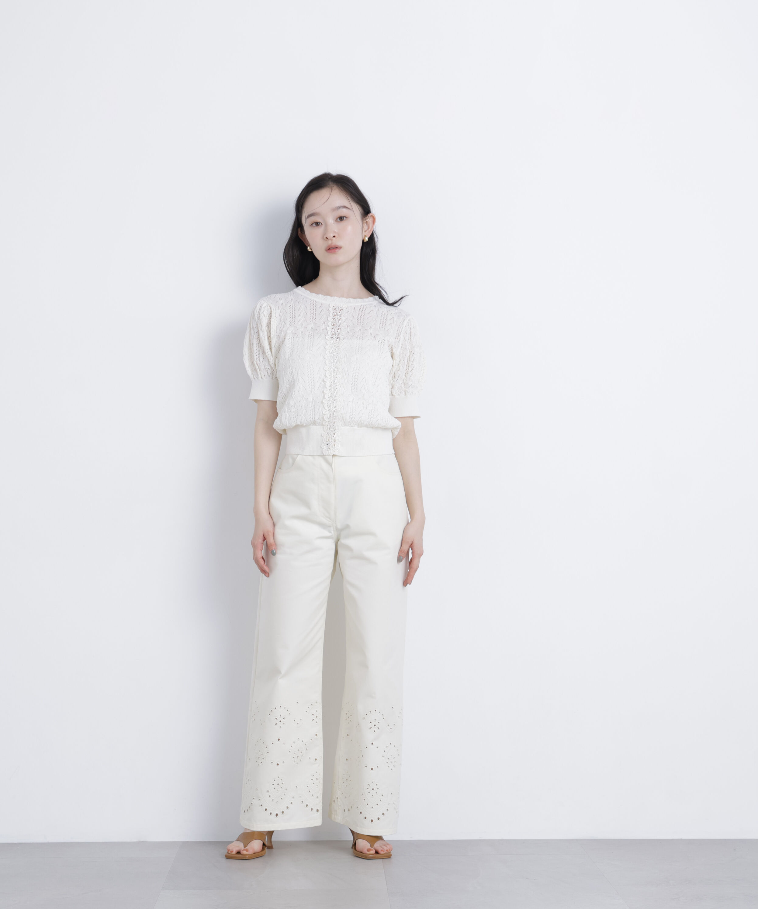  「レーストリミング柄編みニット」|ニット・セーター|