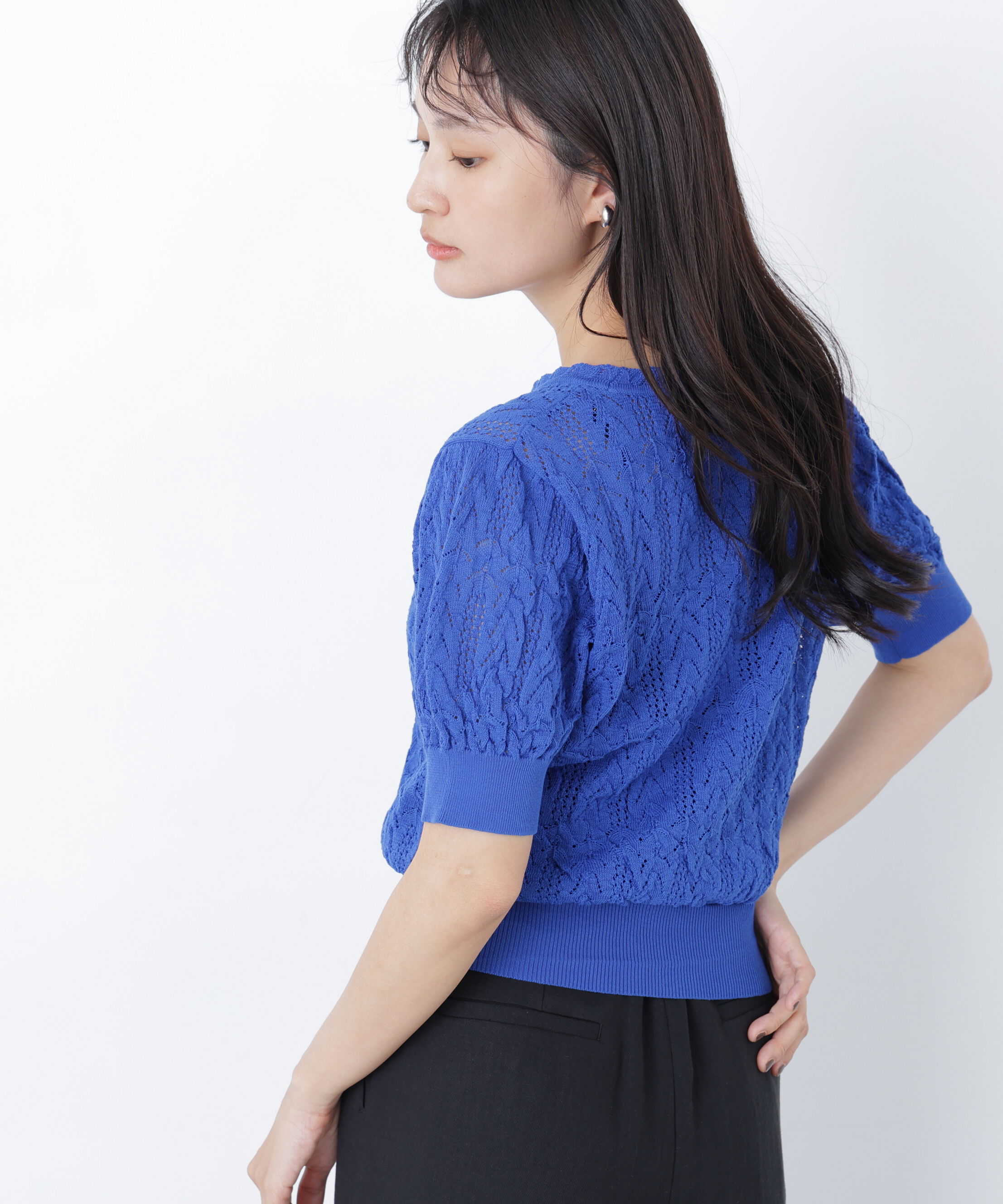  「レーストリミング柄編みニット」|ニット・セーター|