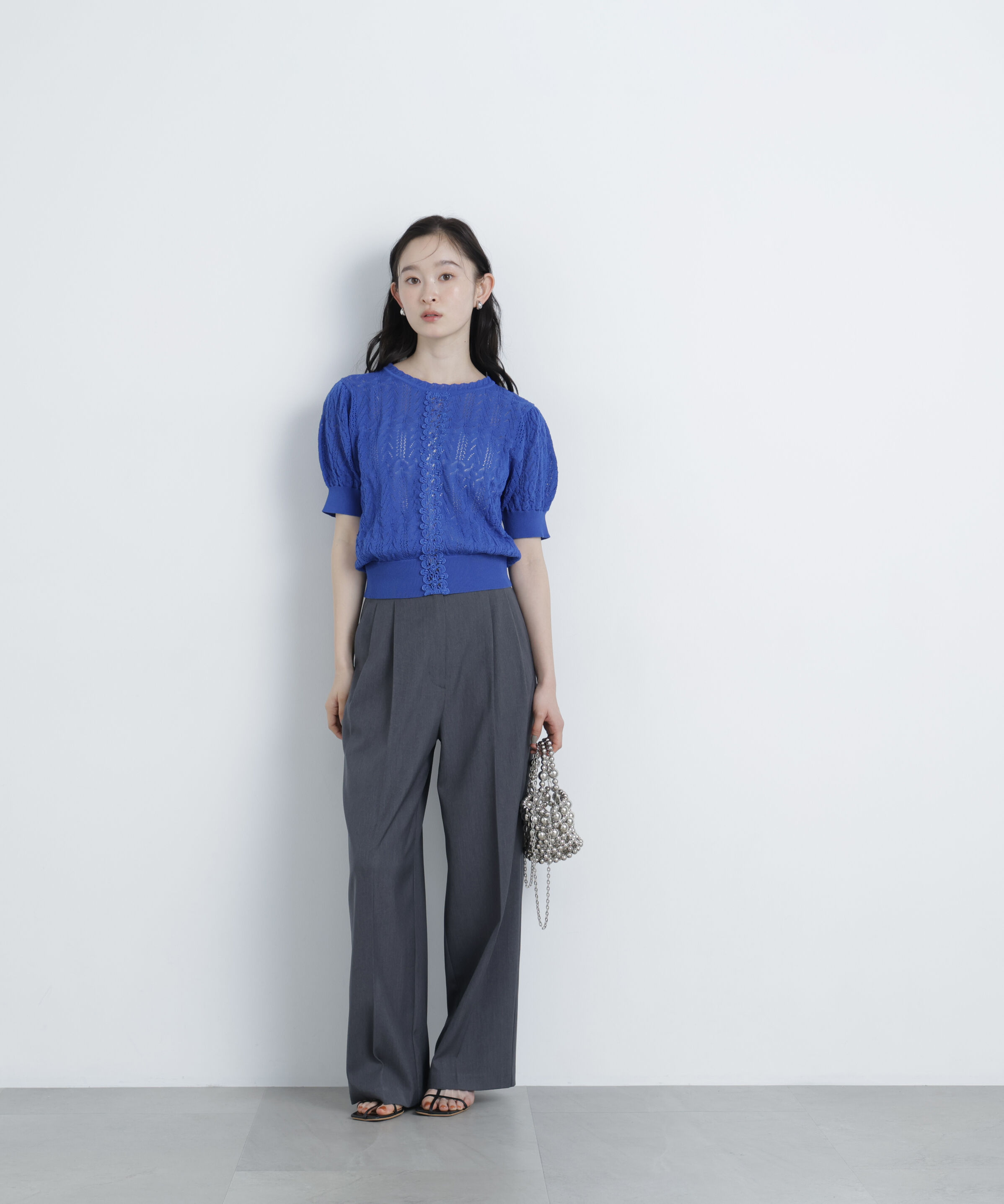  「レーストリミング柄編みニット」|ニット・セーター|