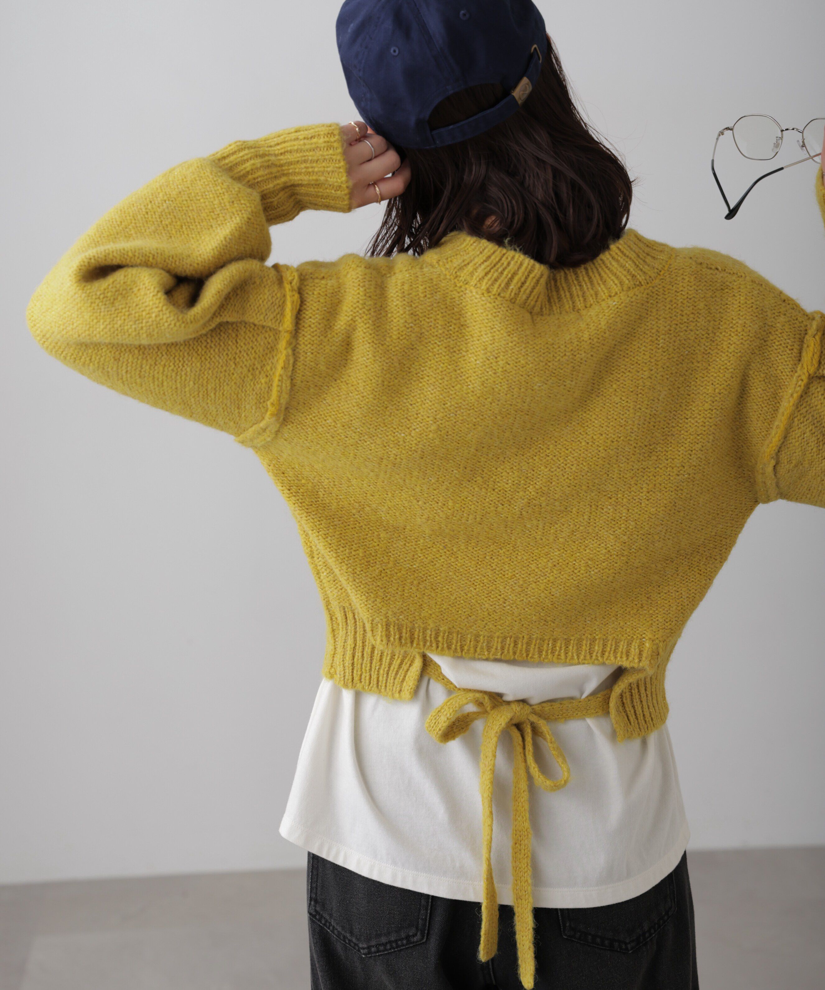  「バックリボンショート丈ニット」|ニット・セーター|