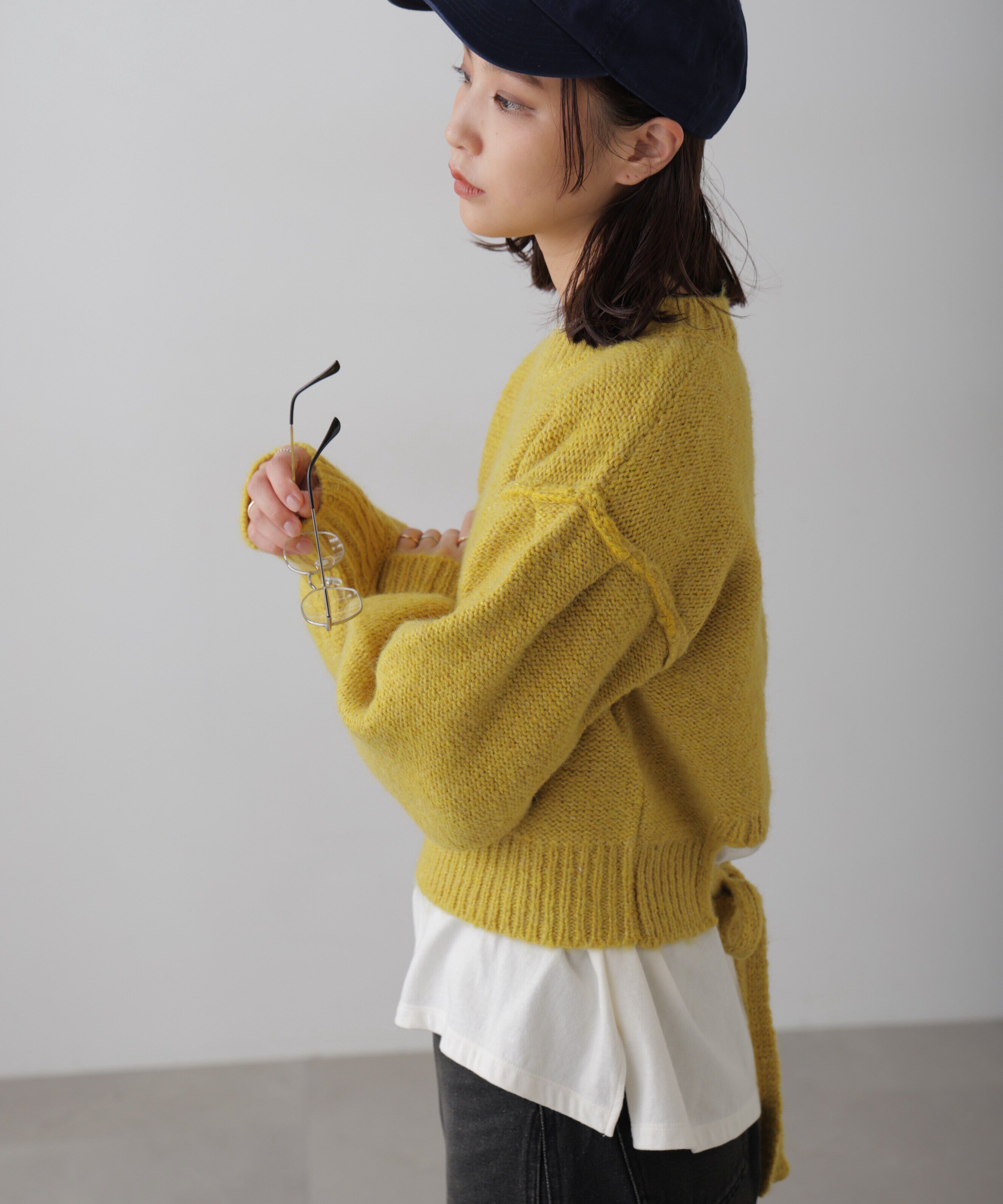  「バックリボンショート丈ニット」|ニット・セーター|