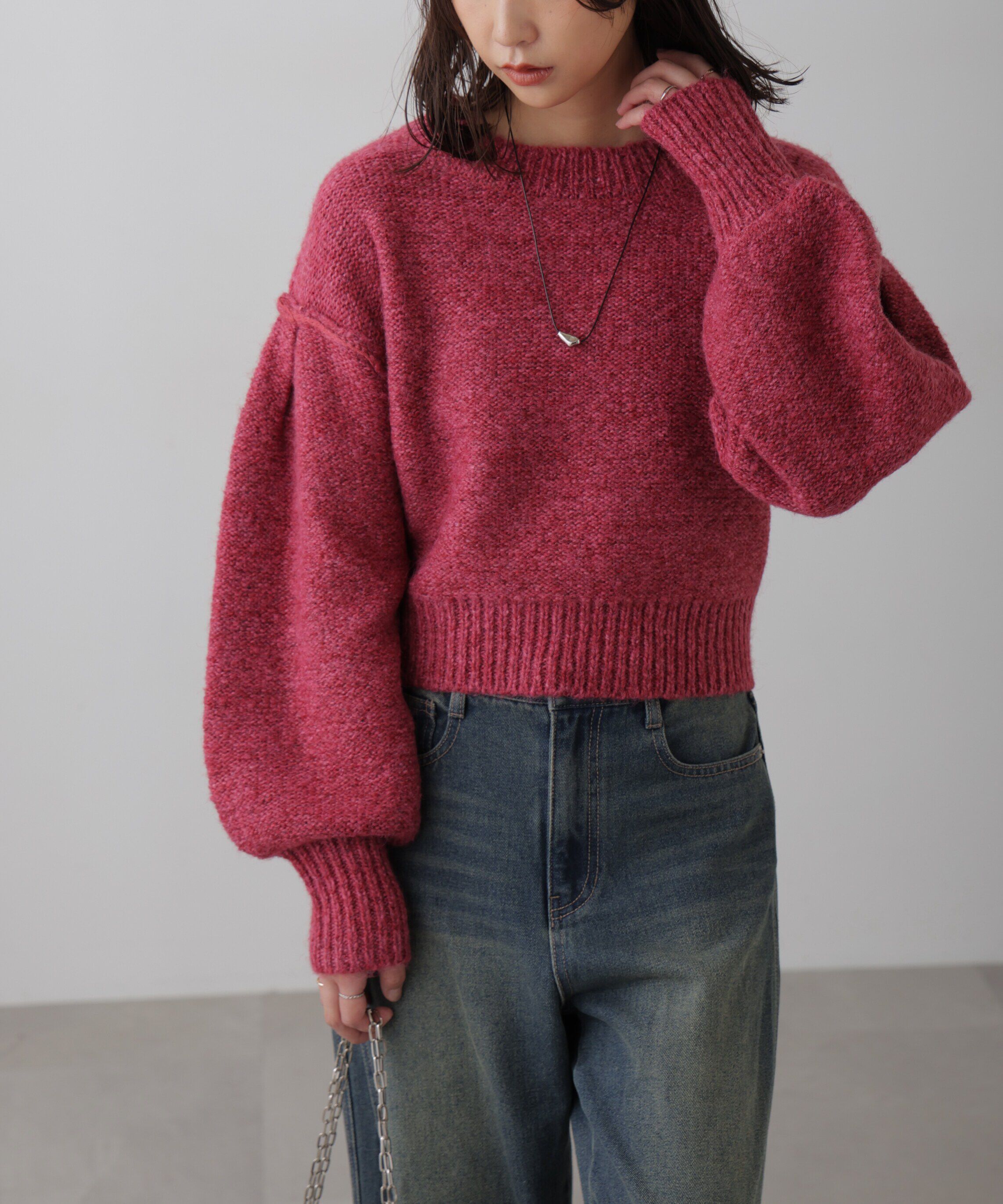  「バックリボンショート丈ニット」|ニット・セーター|