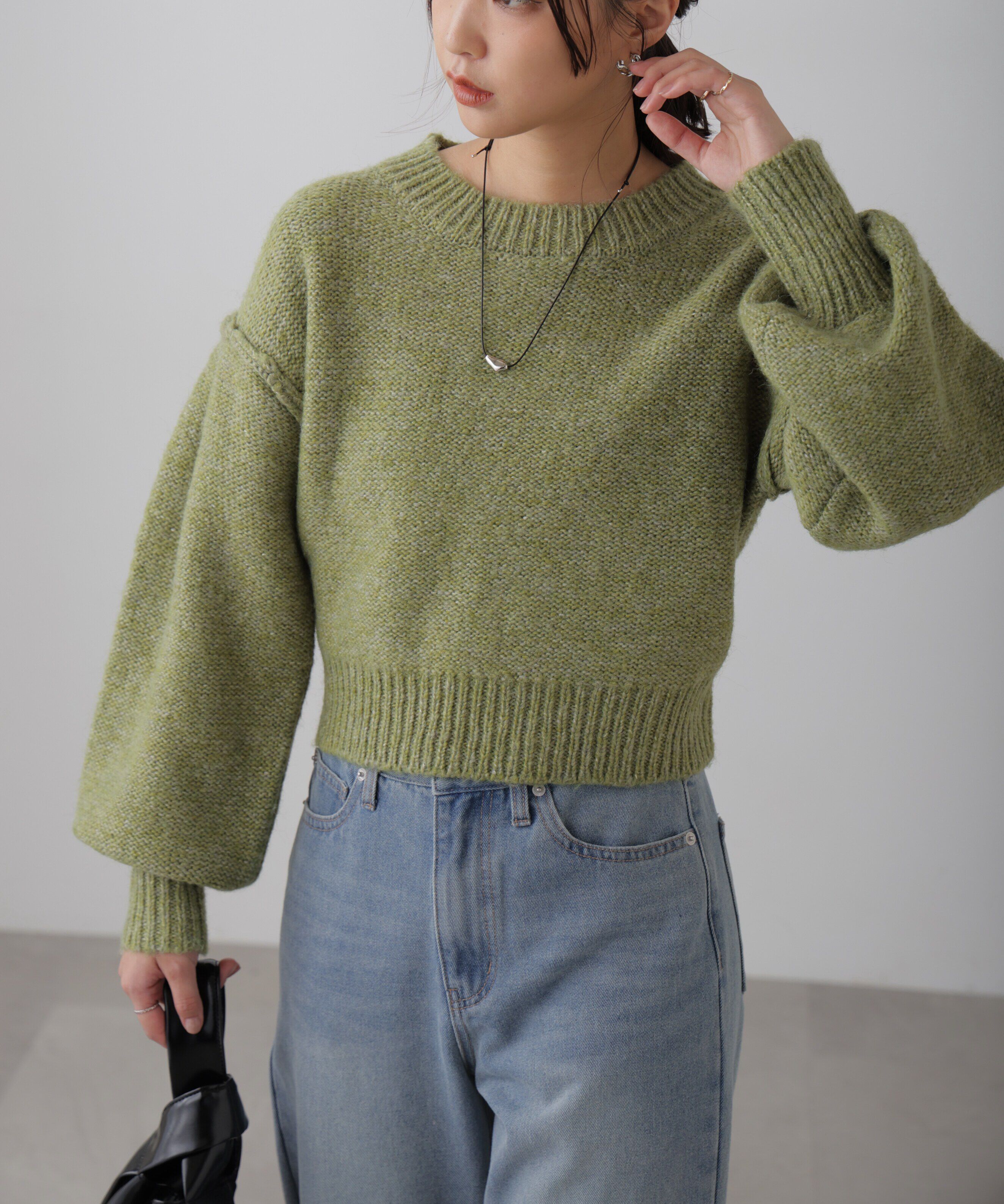  「バックリボンショート丈ニット」|ニット・セーター|