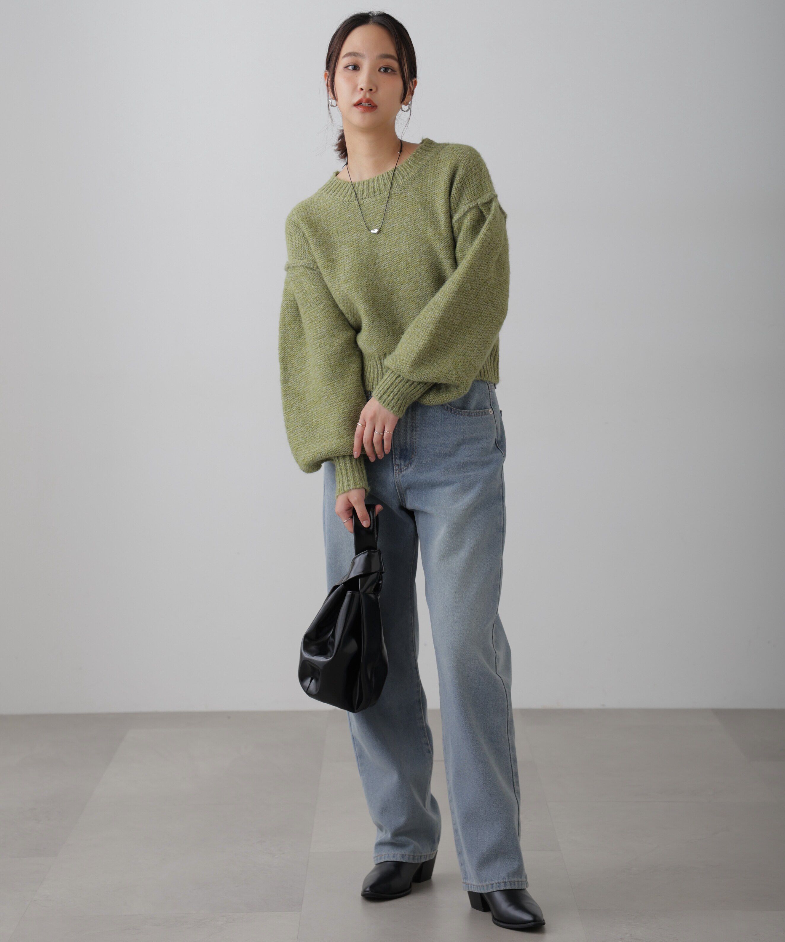  「バックリボンショート丈ニット」|ニット・セーター|